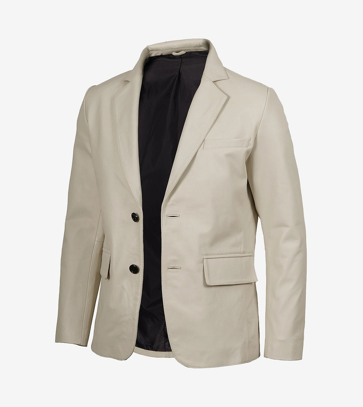 Men'S Two Button Notch Lapel Off White Leather Blazer