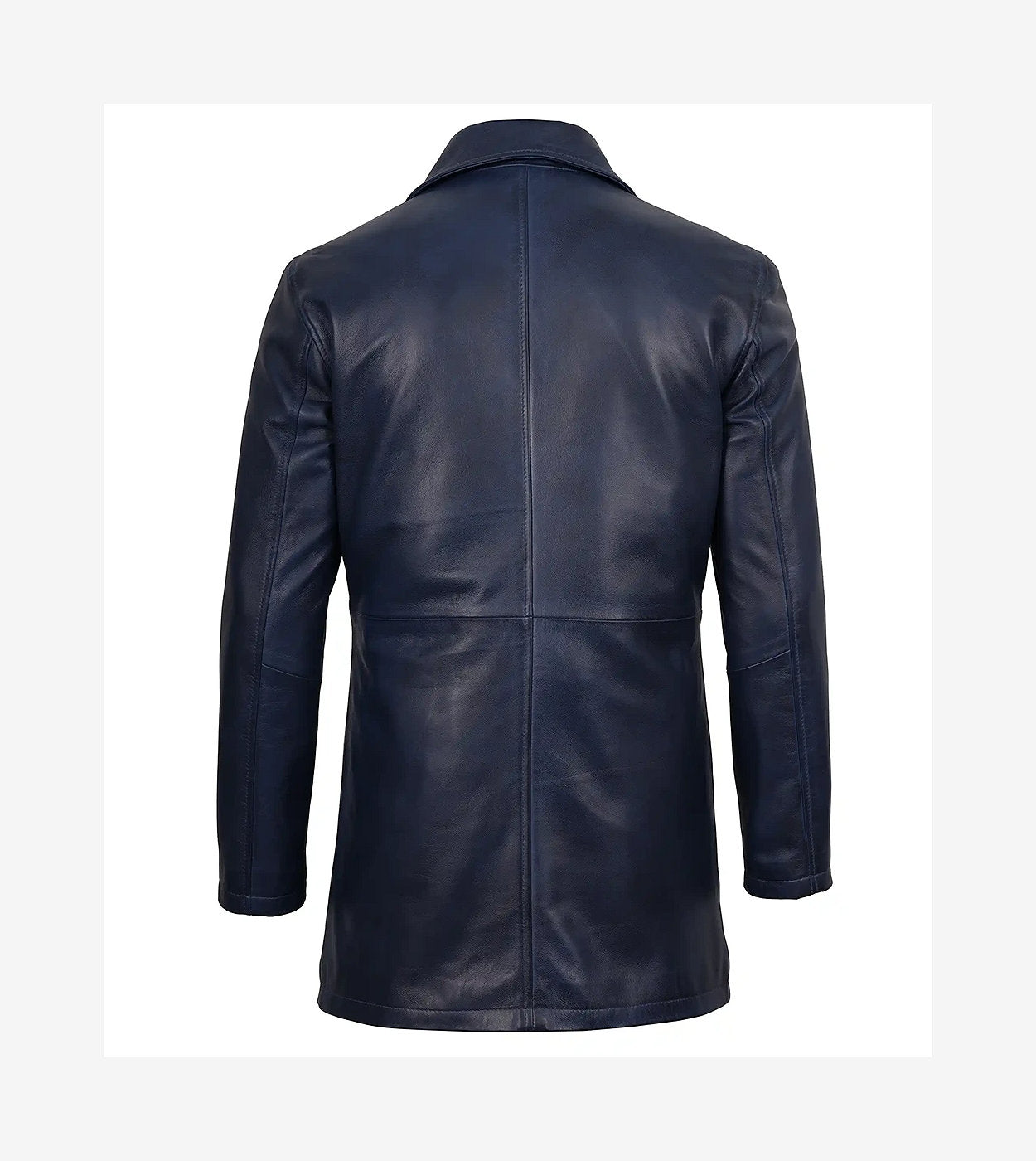 Mens 3/4 Length Blue Waxed Leather Car Coat