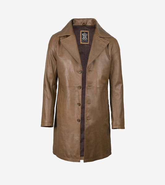 Mens 3/4 Length Lambskin Leather Brown Coat