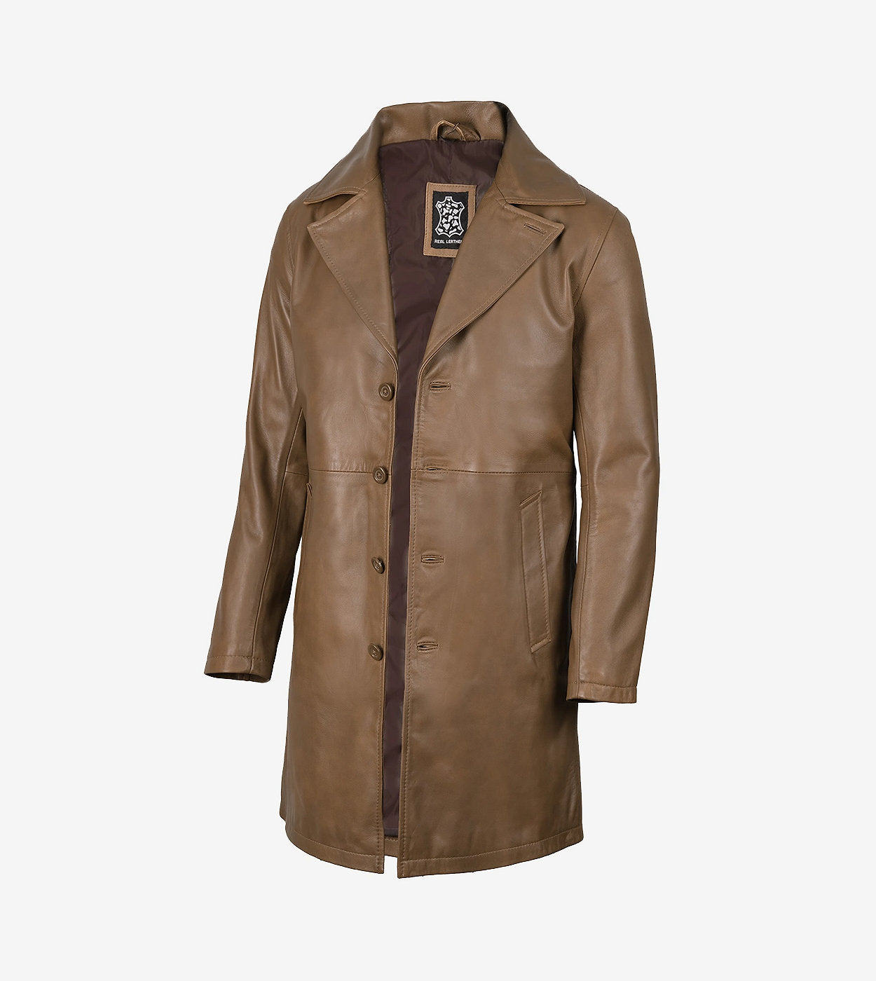 Mens 3/4 Length Lambskin Leather Brown Coat