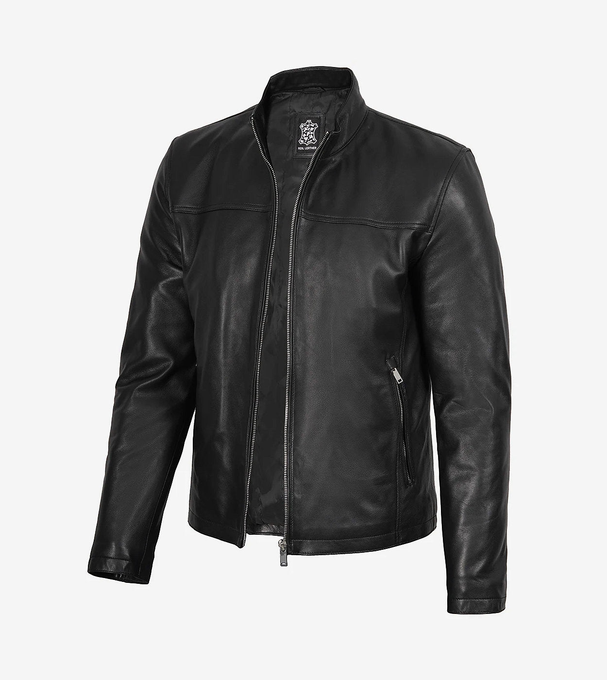 Mens Black Leather Biker Style Jacket