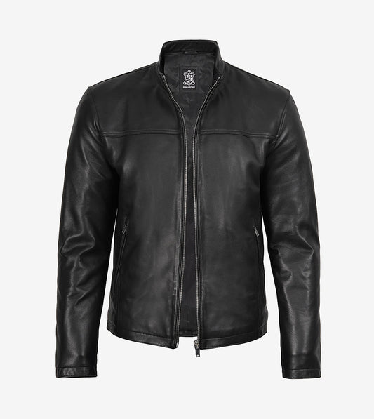 Mens Black Leather Biker Style Jacket