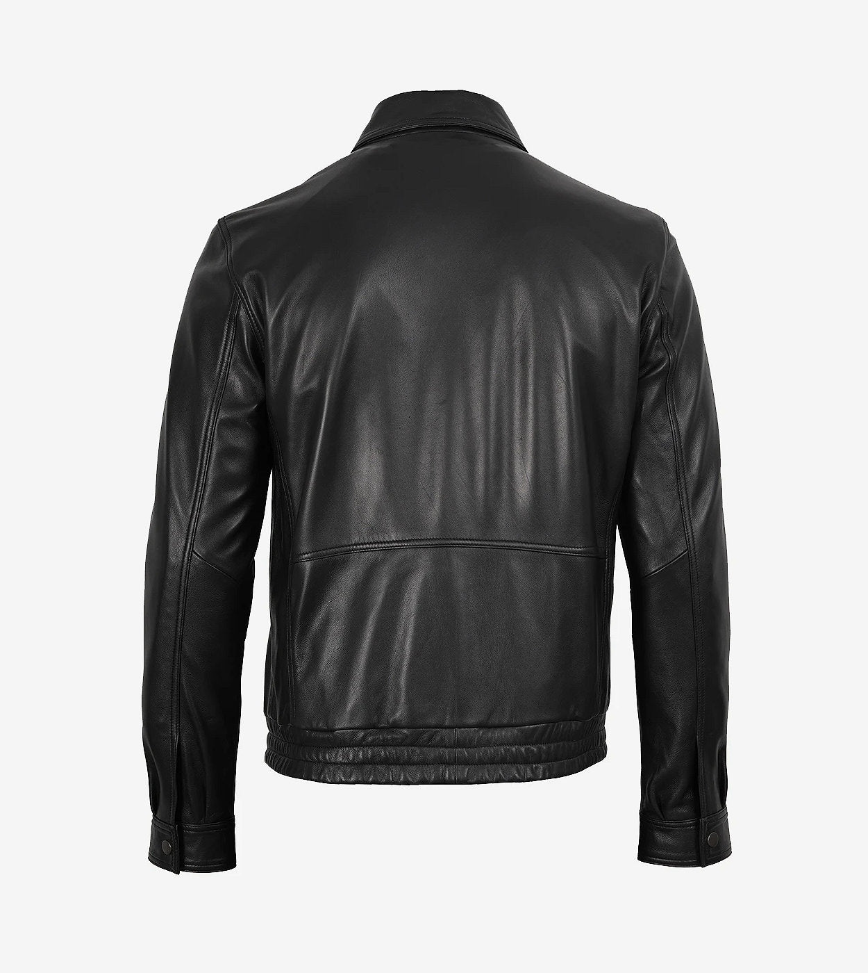 Mens Black Shirt Collar Bomber Leather Jacket