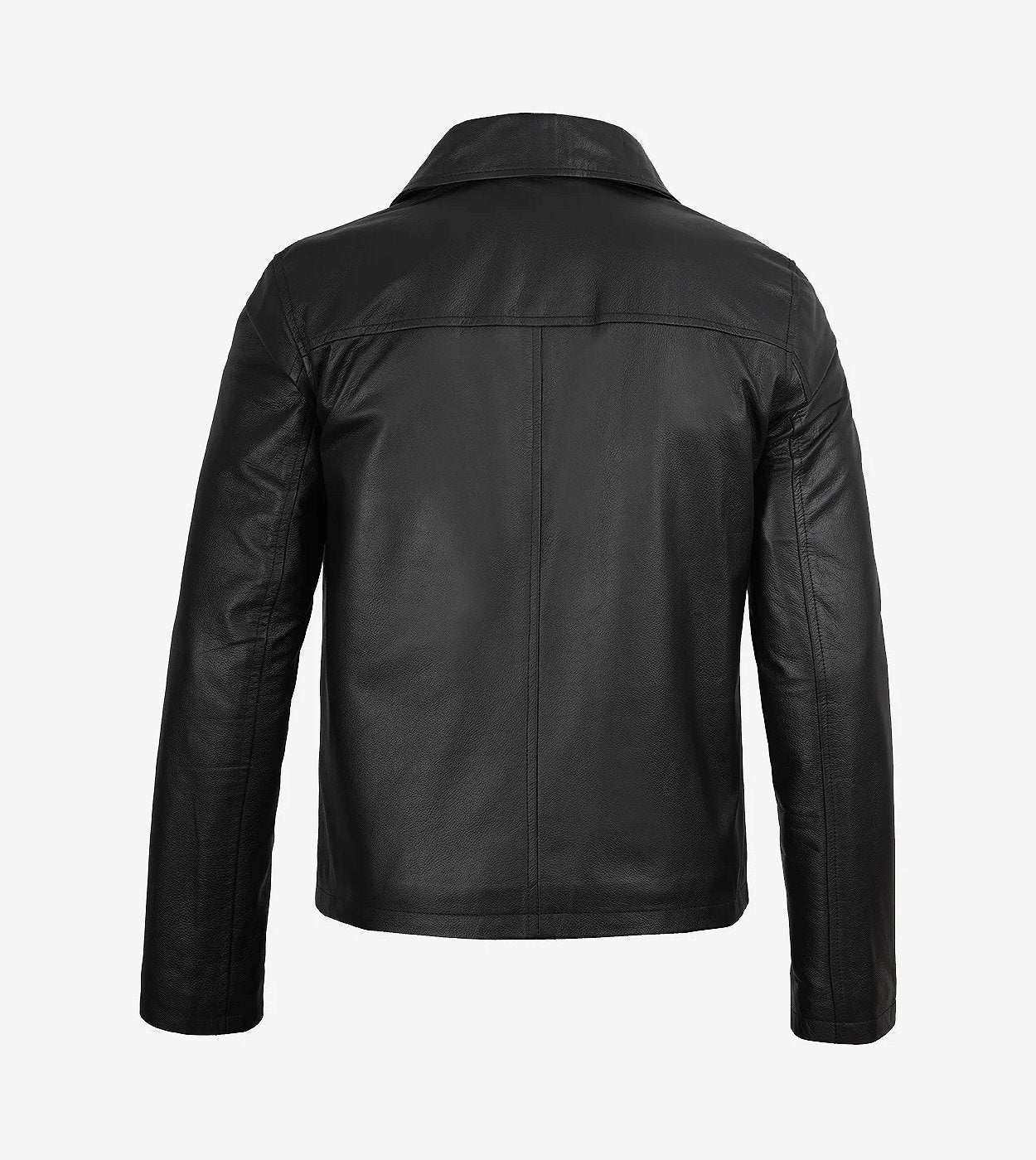 Mens Black Shirt Collar Cowhide Leather Jacket