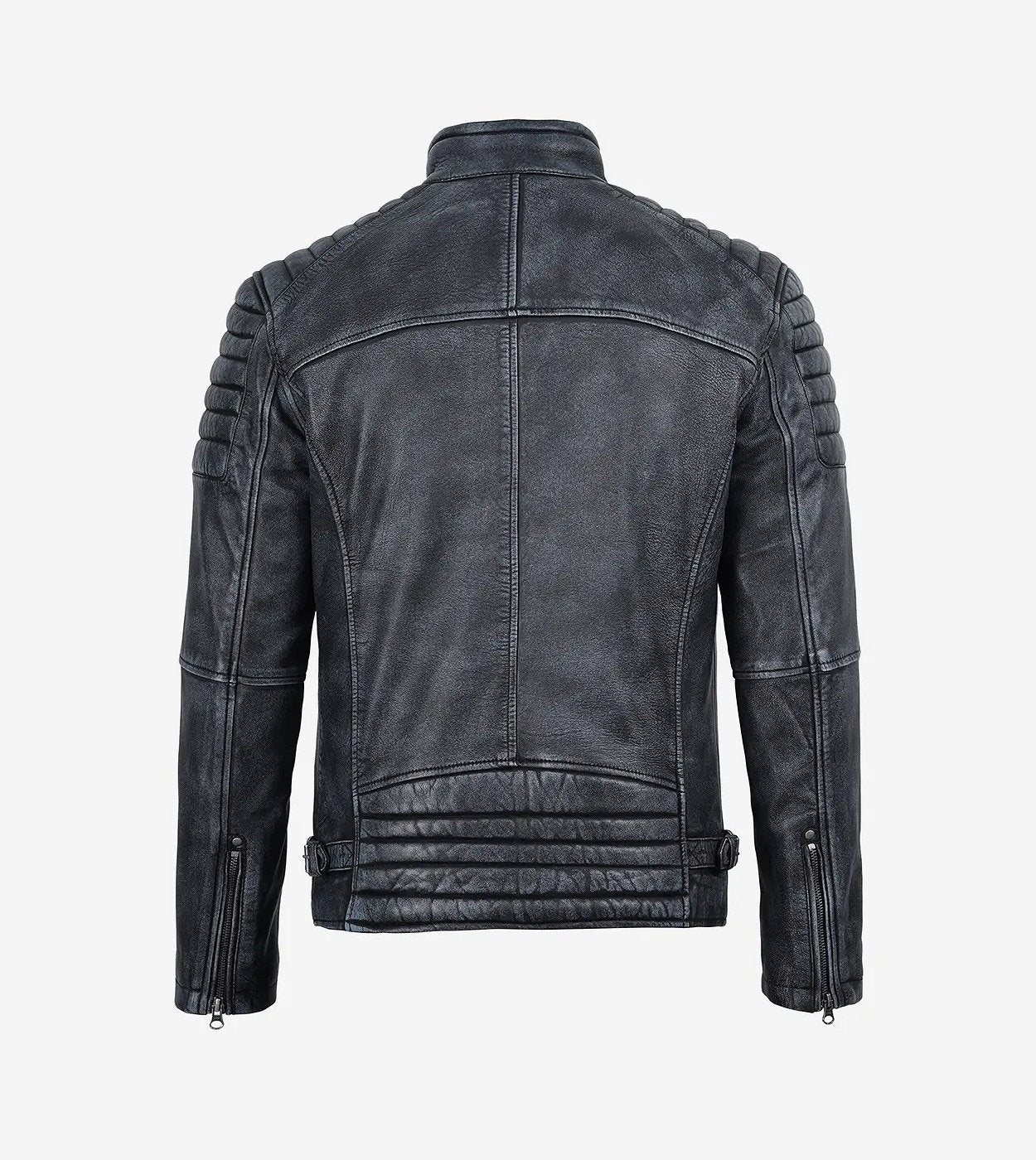 Mens Black Washed Leather Biker Style Jacket
