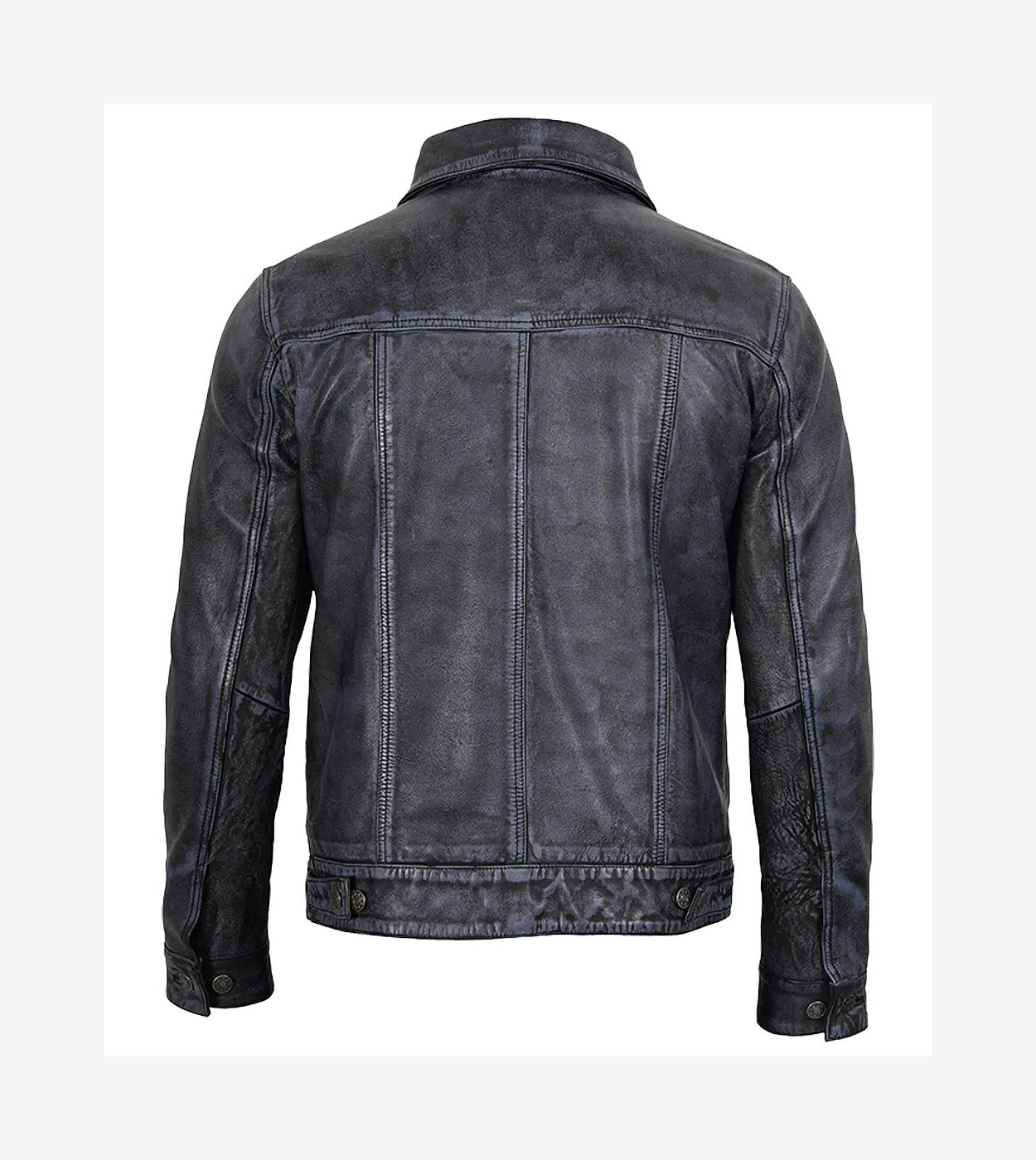 Mens Black Washed Leather Trucker Style Jacket