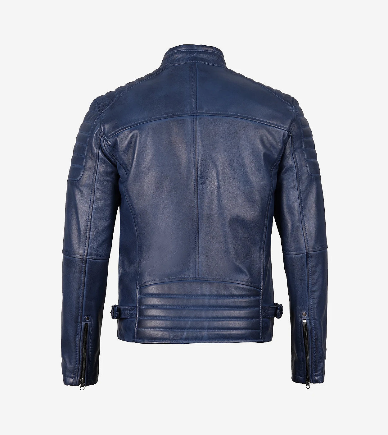 Mens Blue Waxed Cafe Racer Leather Jacket