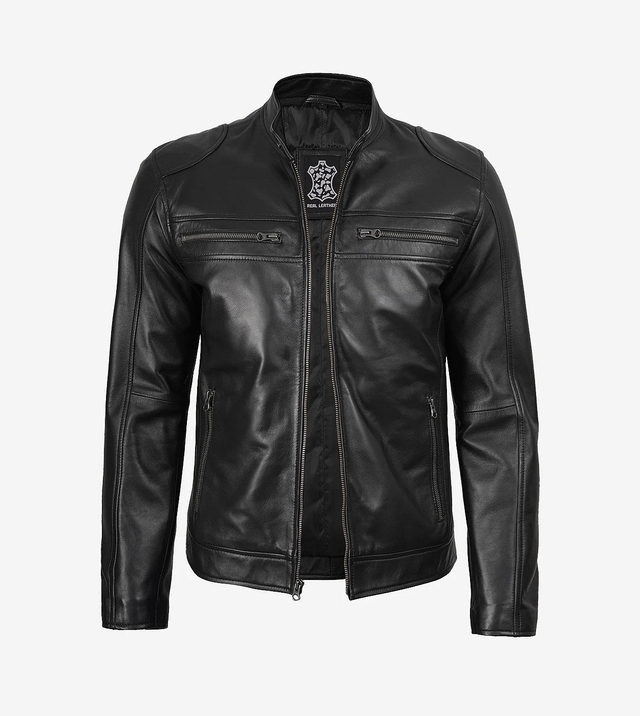 Mens Classic Black Biker Leather Jacket