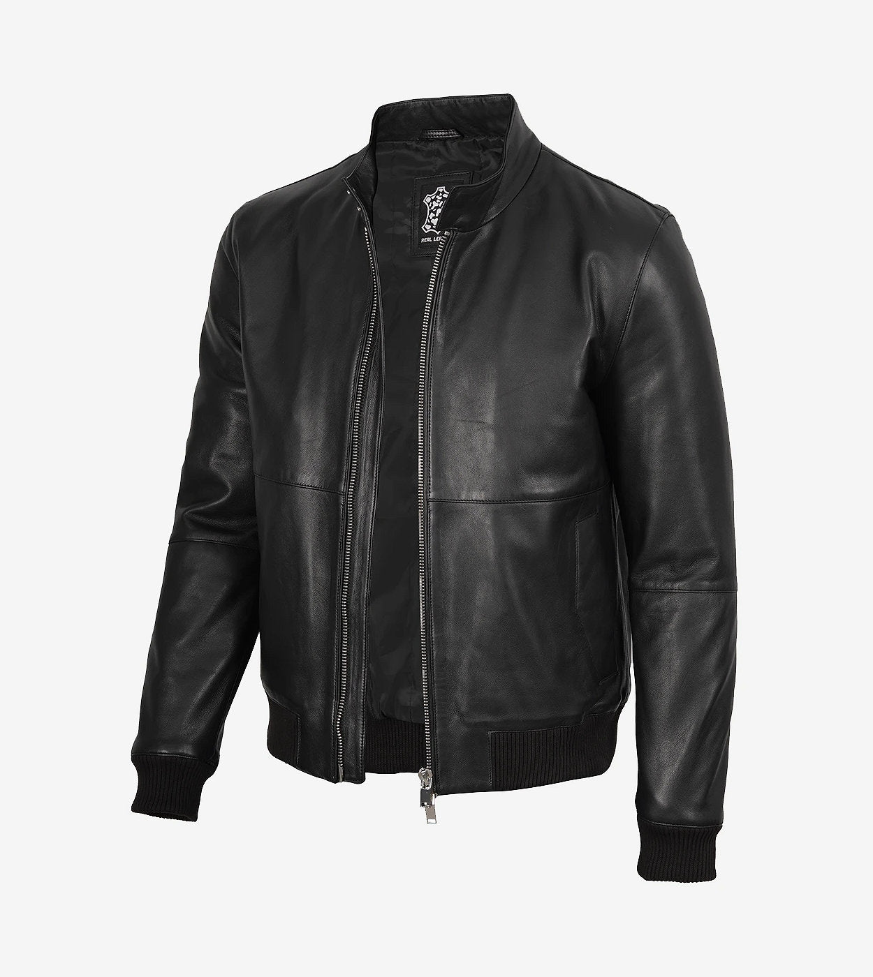 Mens Classic Black Bomber Style Leather Jacket