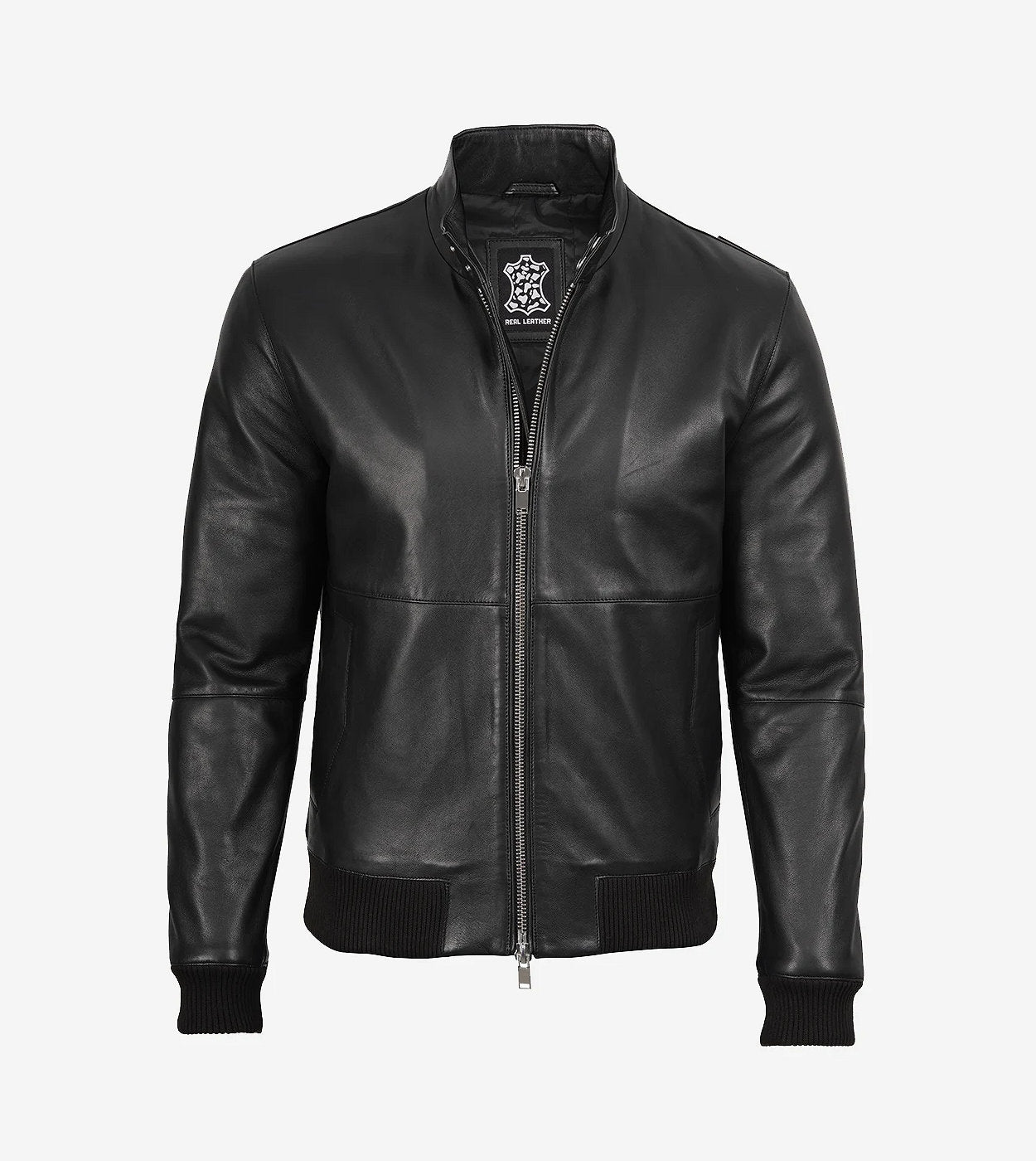 Mens Classic Black Bomber Style Leather Jacket