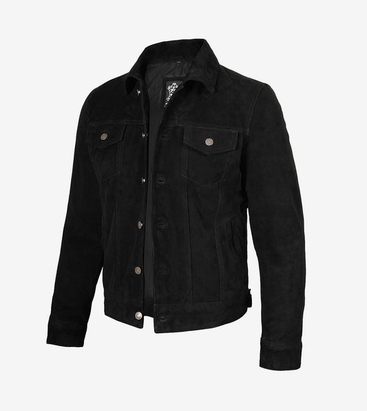 Mens Classic Black Suede Trucker Jacket