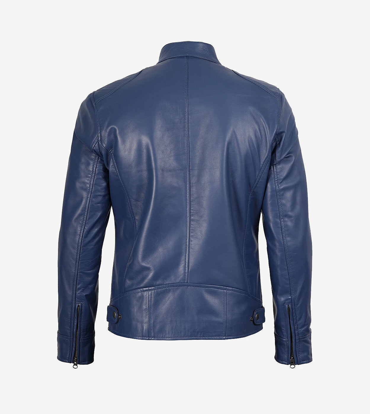 Mens Classic Blue Cafe Racer Leather Jacket