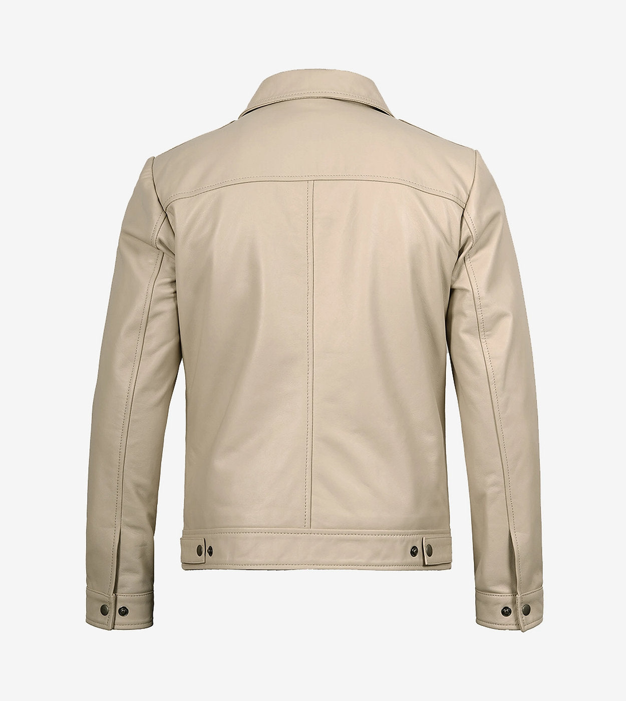 Mens Classic Shirt Collar Beige Harrington Leather Jacket