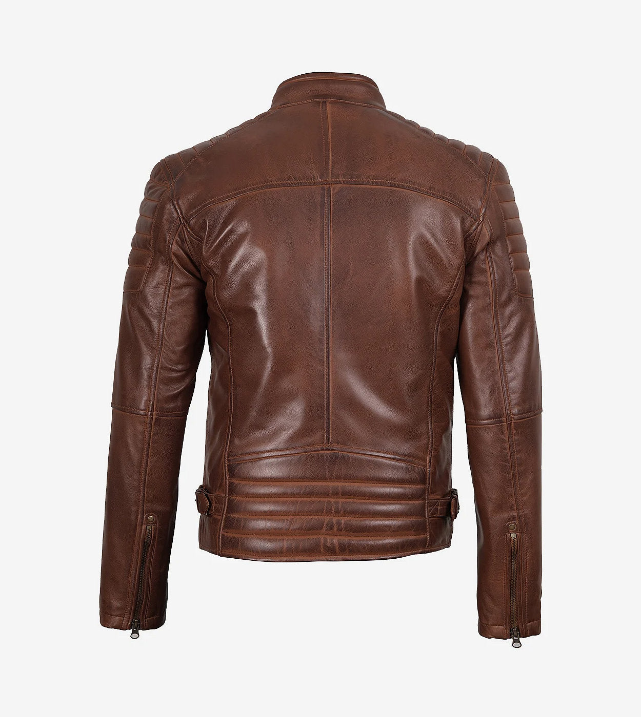 Mens Cognac Waxed Cafe Racer Leather Jacket