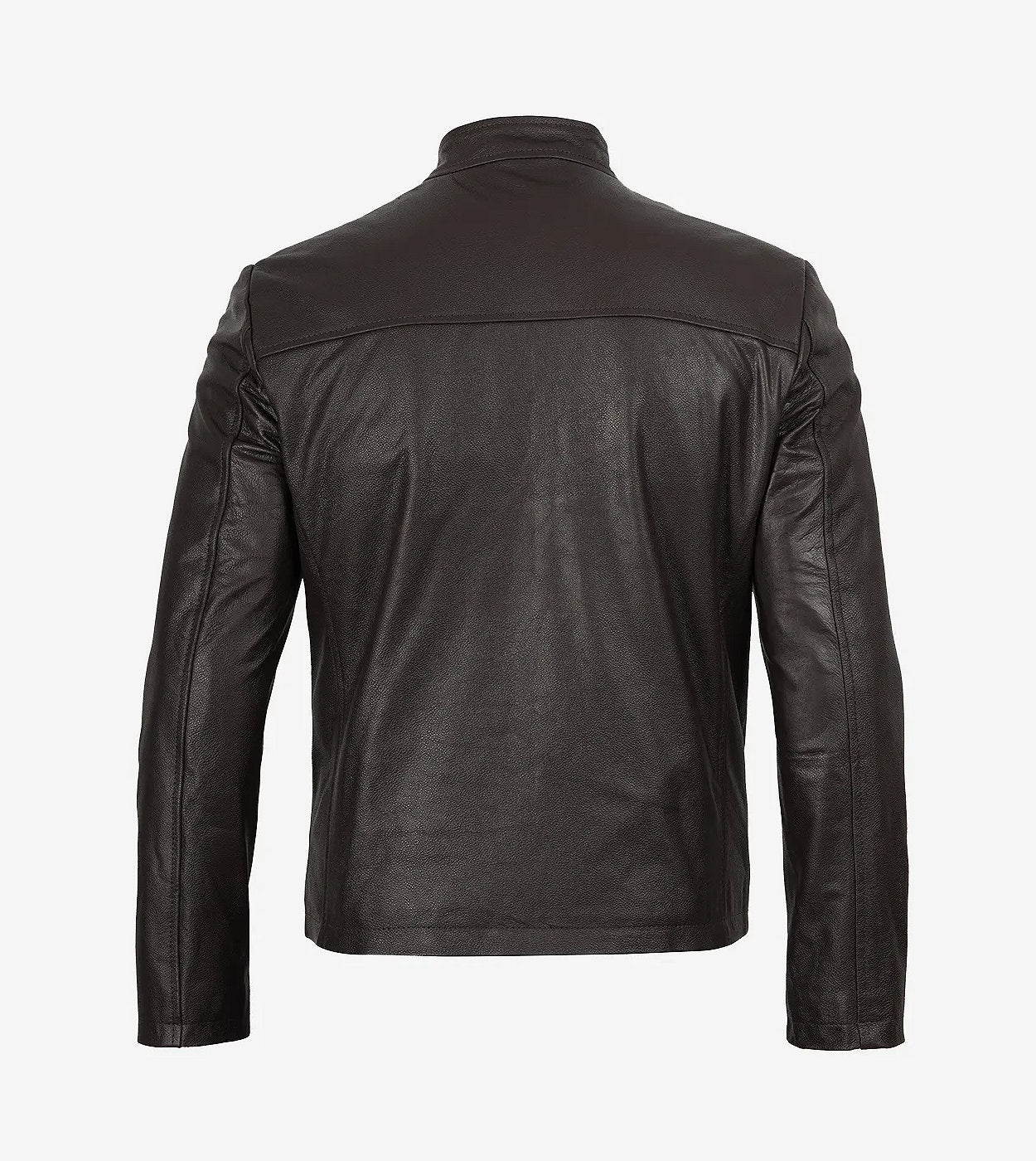Mens Dark Brown Premium Cowhide Leather Cafe Racer Jacket