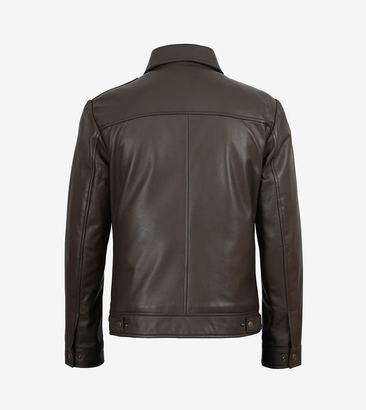 Mens Espresso Brown Harrington Leather Jacket