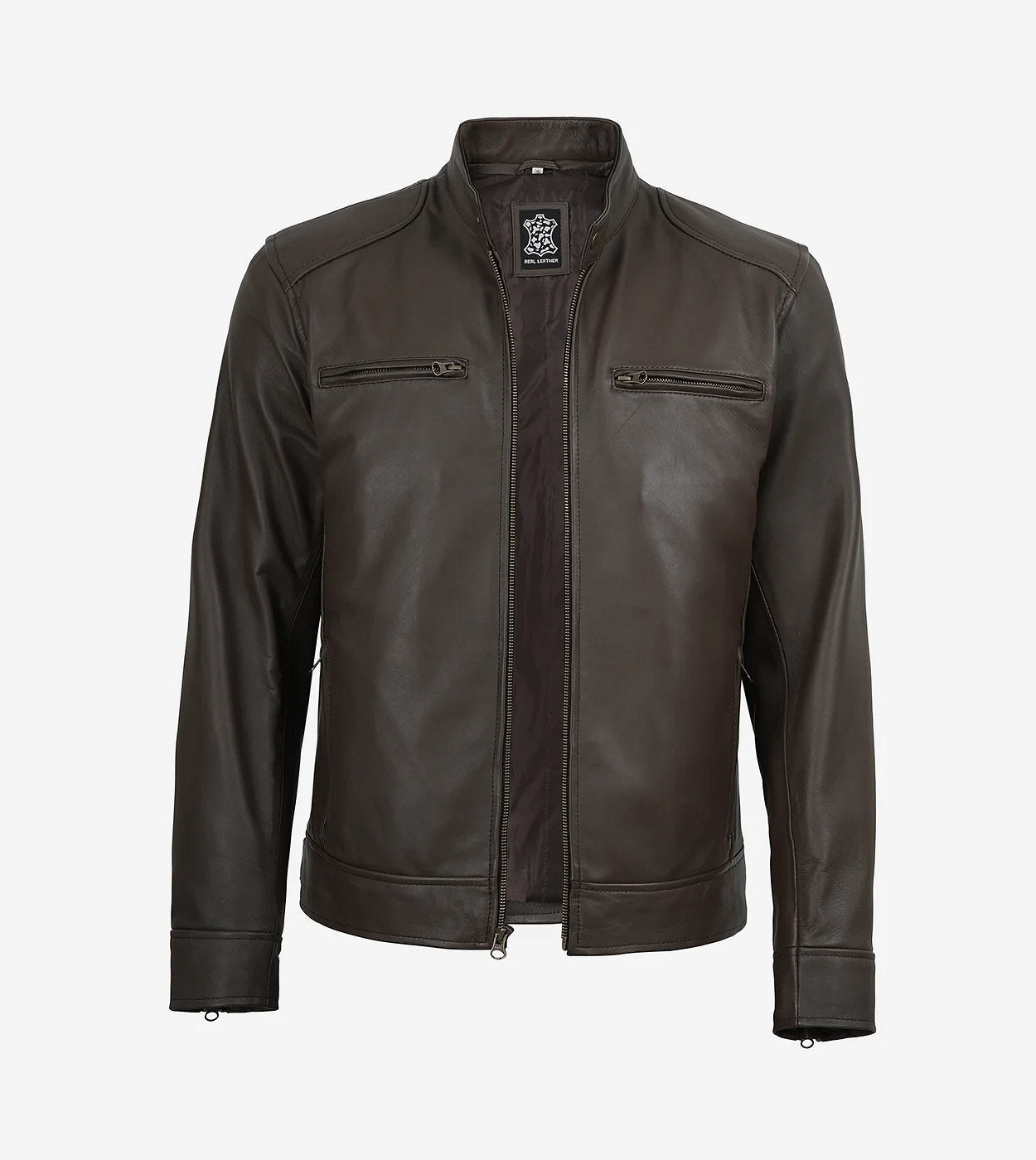 Mens Espresso Brown Real Leather Biker Style Jacket