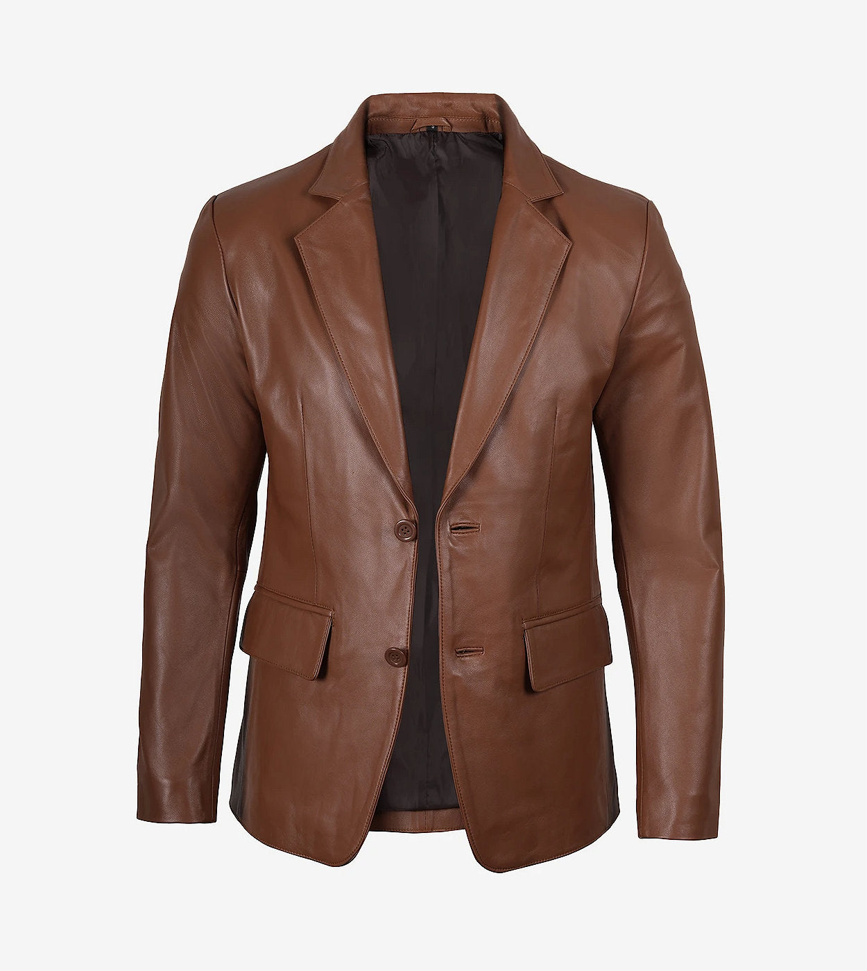 Mens Exclusive Two Button Real Leather Cognac Blazer