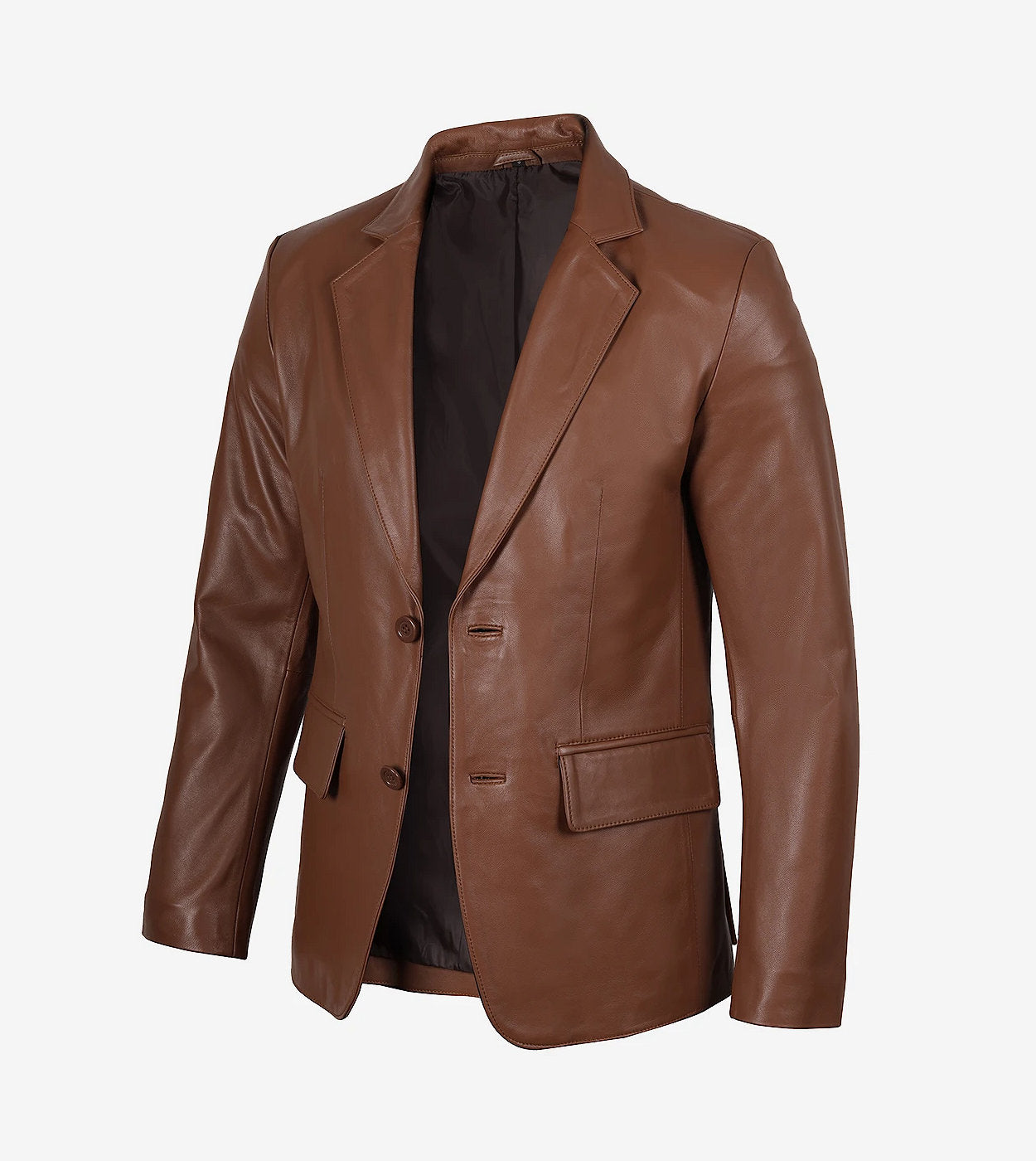 Mens Exclusive Two Button Real Leather Cognac Blazer