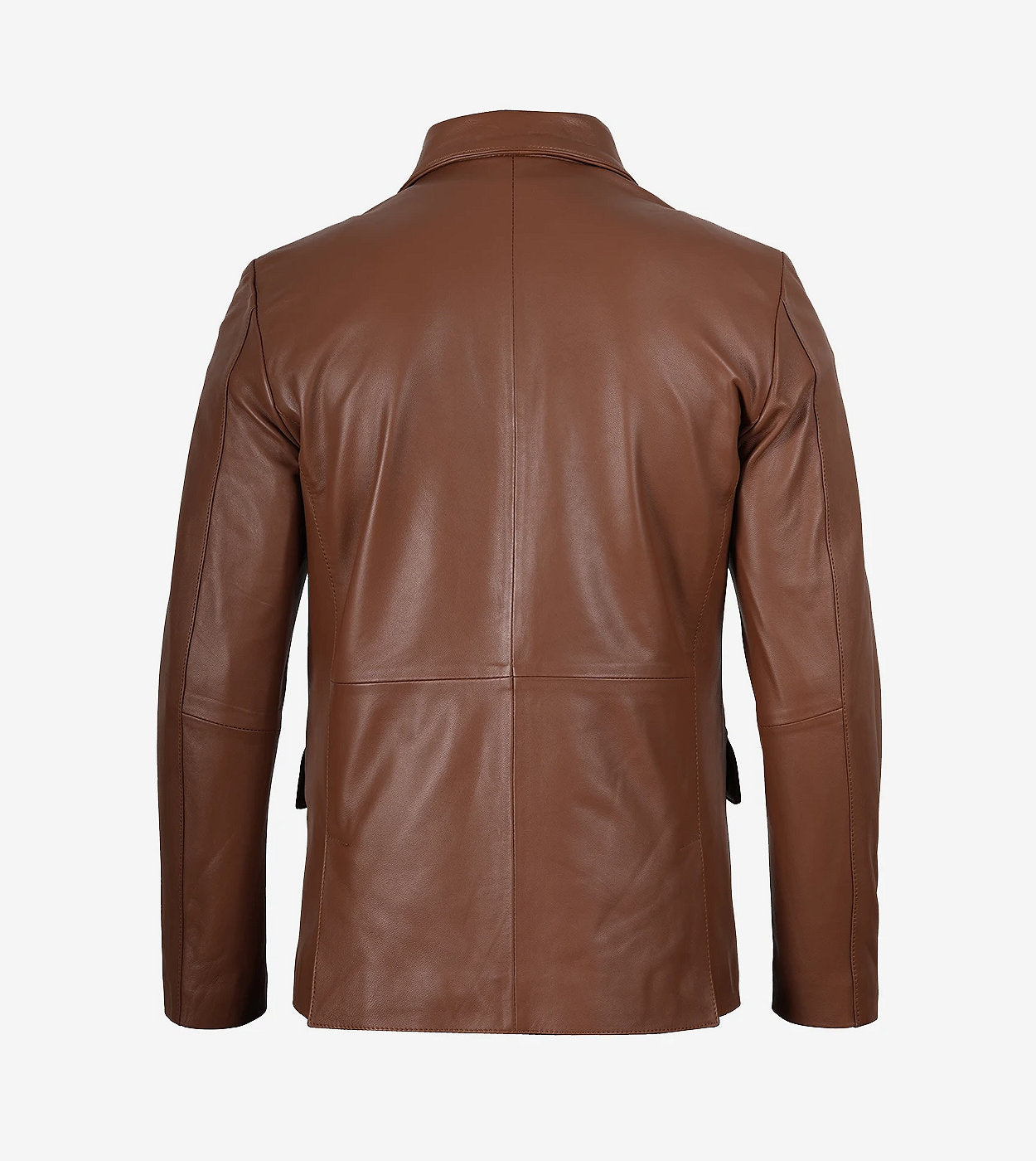 Mens Exclusive Two Button Real Leather Cognac Blazer