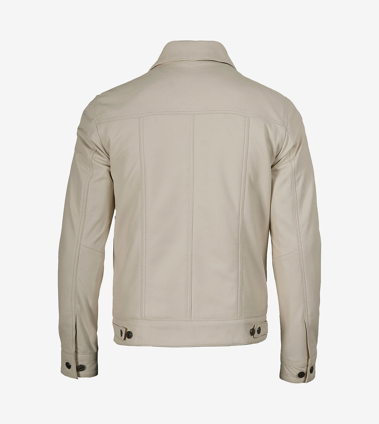 Mens Four Pockets Off White Leather Trucker Jacket