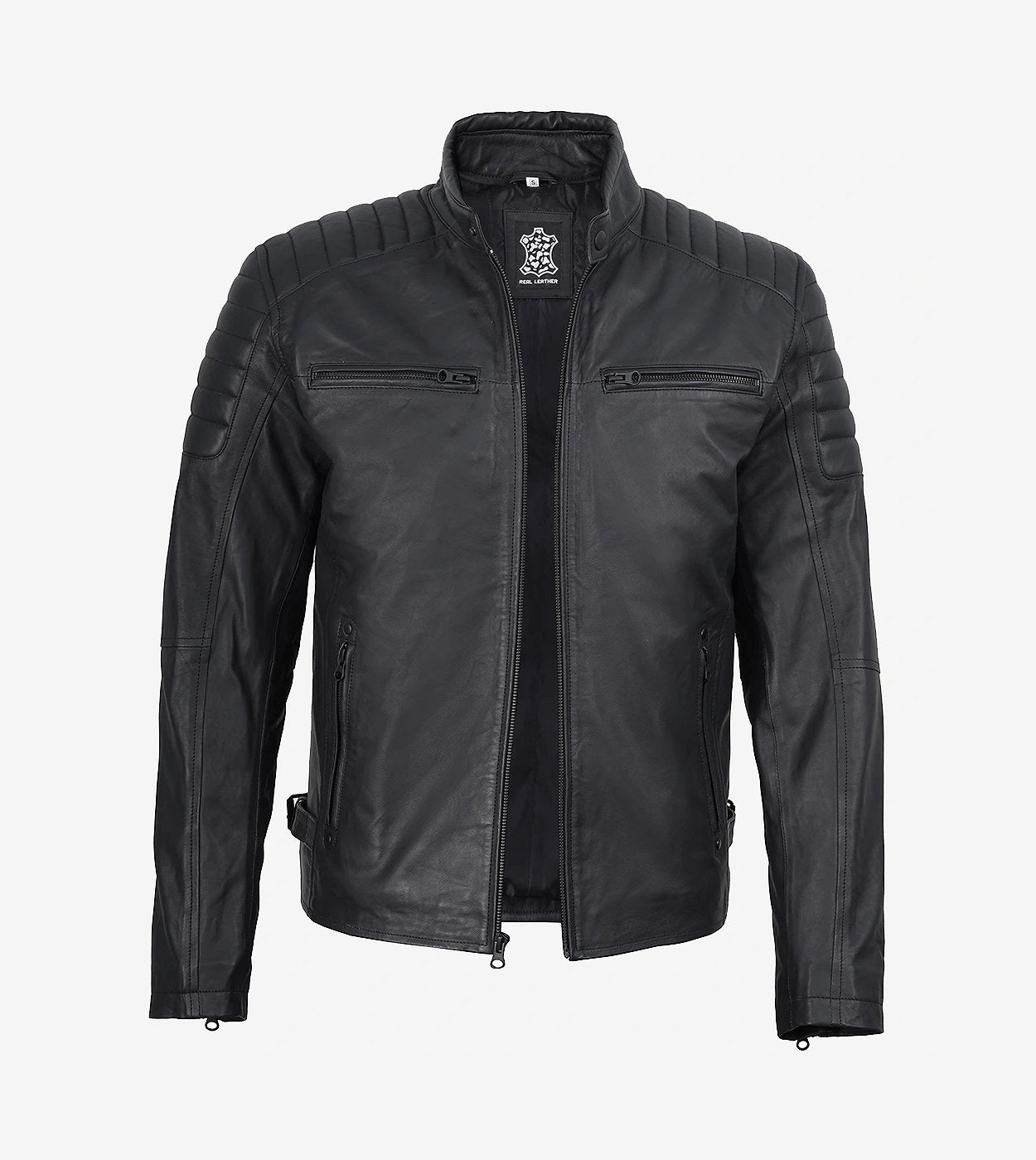 Mens Matte Black Cafe Racer Leather Jacket