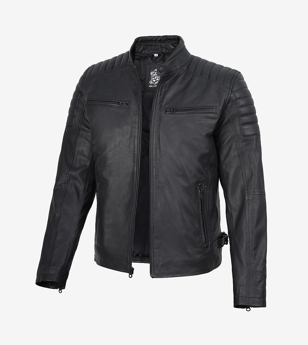 Mens Matte Black Cafe Racer Leather Jacket