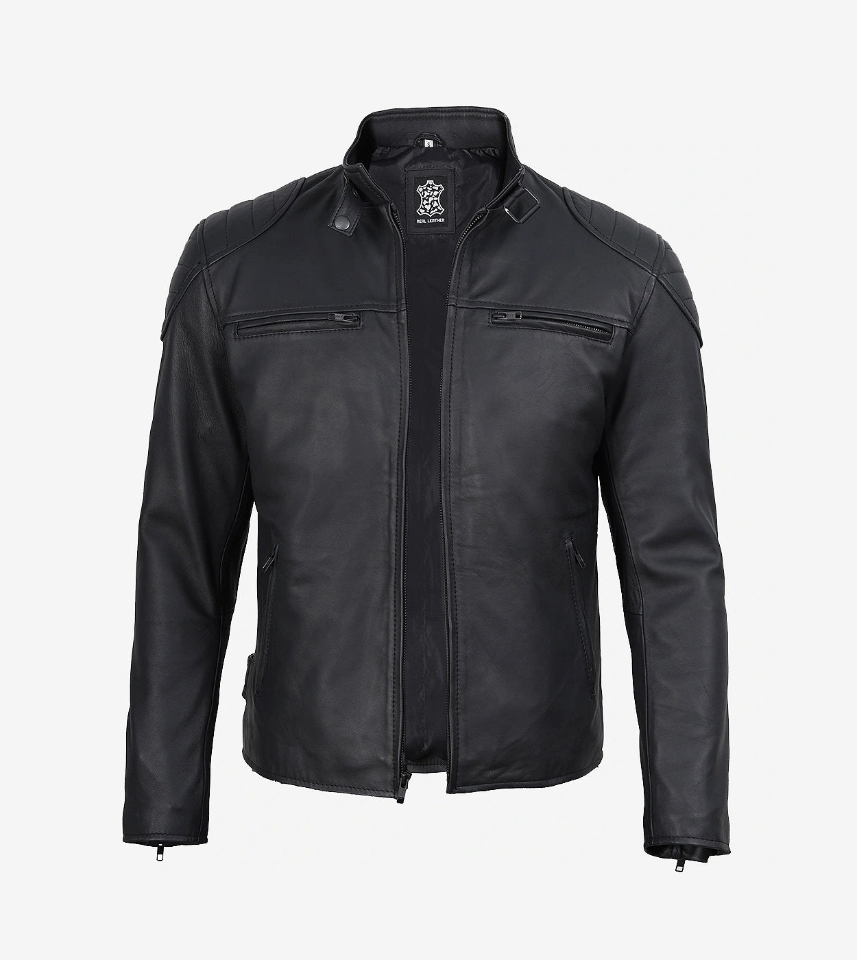 Mens Matte Black Leather Cafe Racer Jacket
