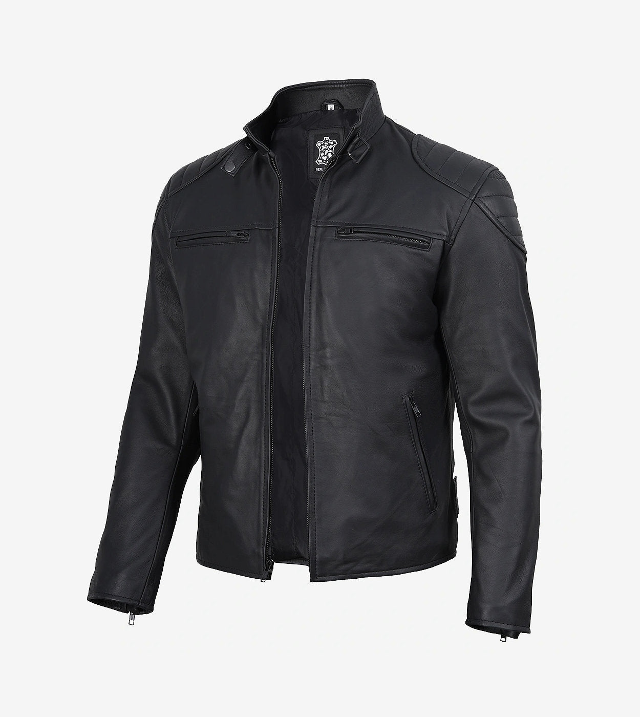 Mens Matte Black Leather Cafe Racer Jacket