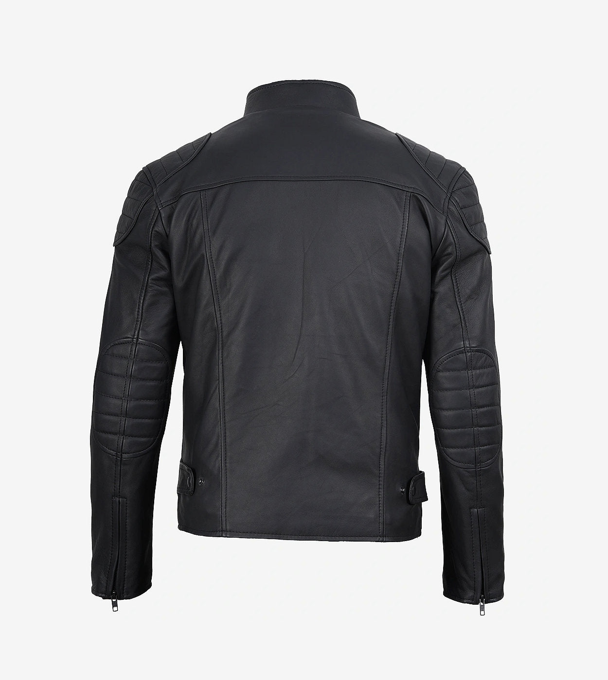 Mens Matte Black Leather Cafe Racer Jacket