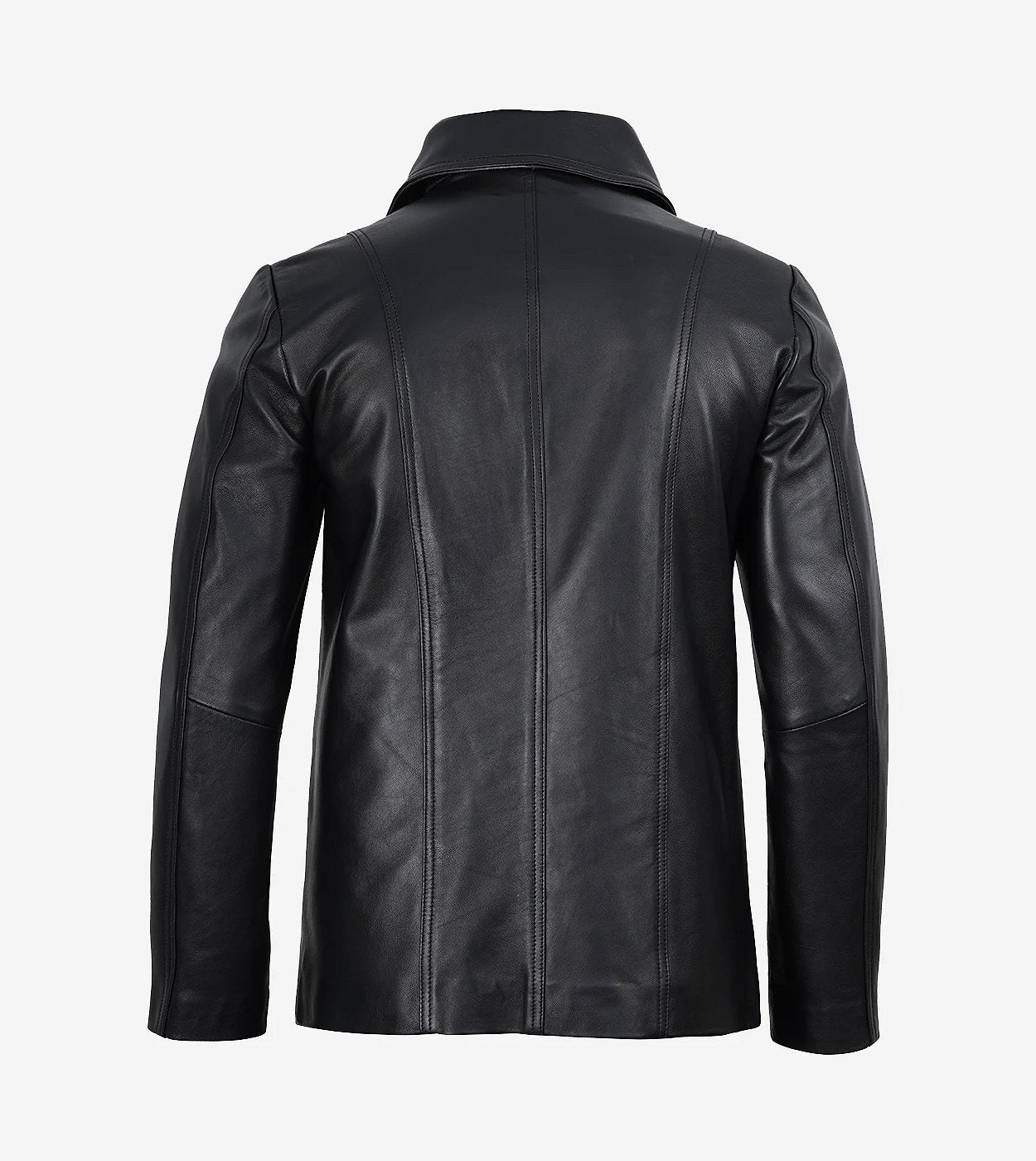 Mens Notch Lapel Two Button Black Leather Blazer