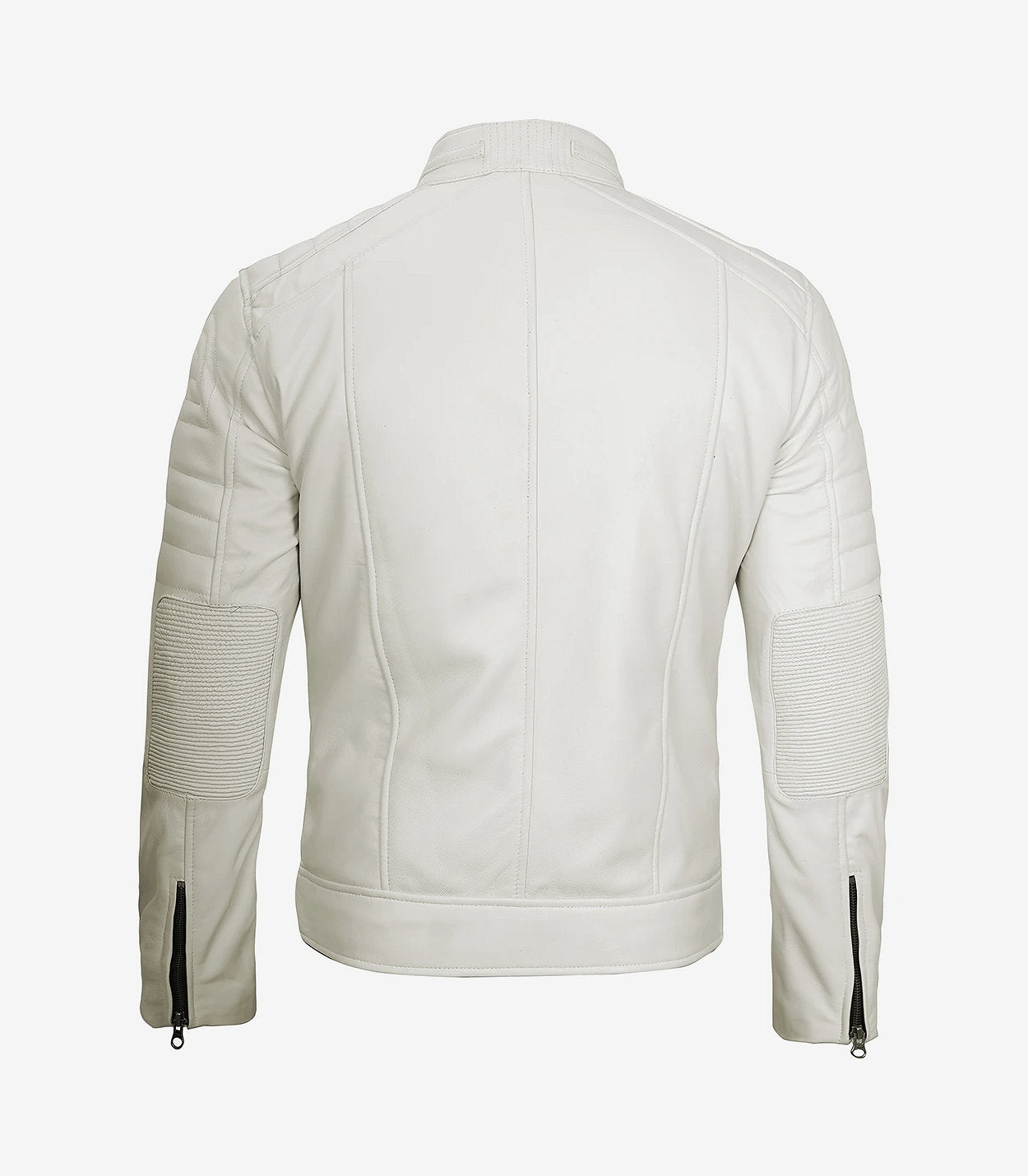 Mens Off White Cafe Racer Leather Jacket