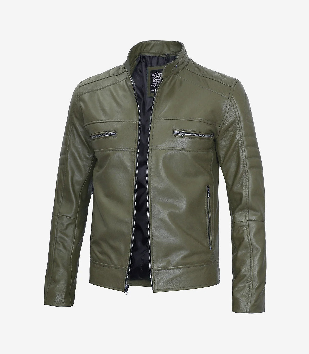 Mens Olive Green Cafe Racer Leather Jacket