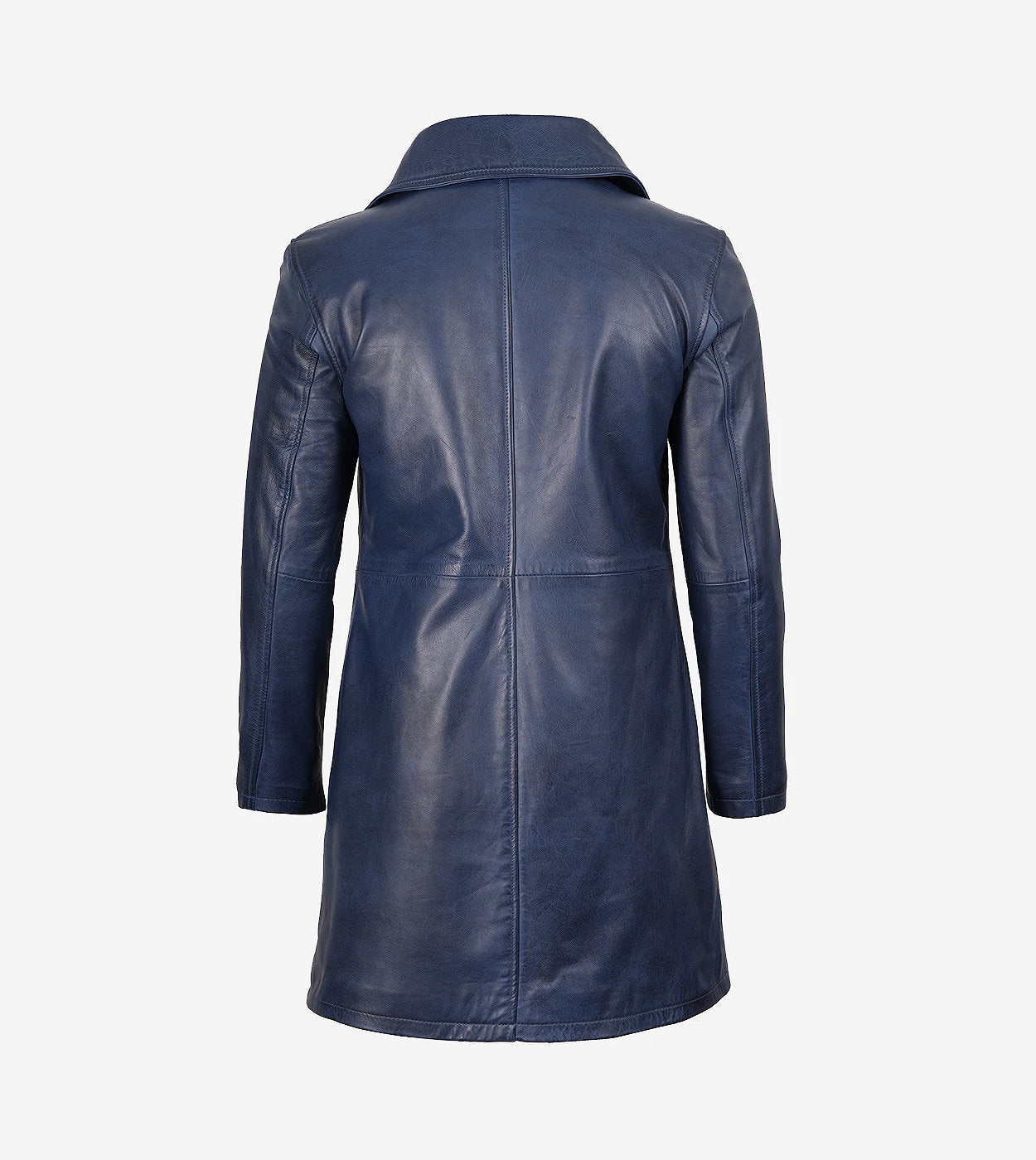 Mens Real Leather 3/4 Length Blue Car Coat