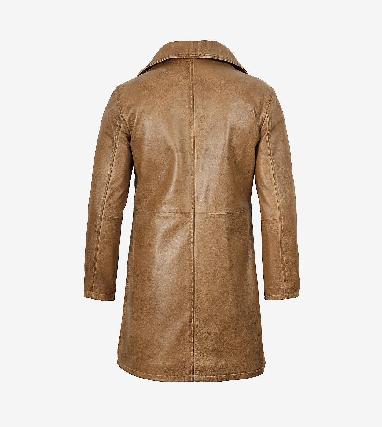 Mens Real Leather 3/4 Length Camel Brown Coat