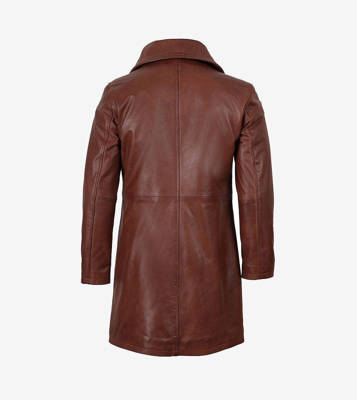 Mens Real Leather 3/4 Length Cognac Coat