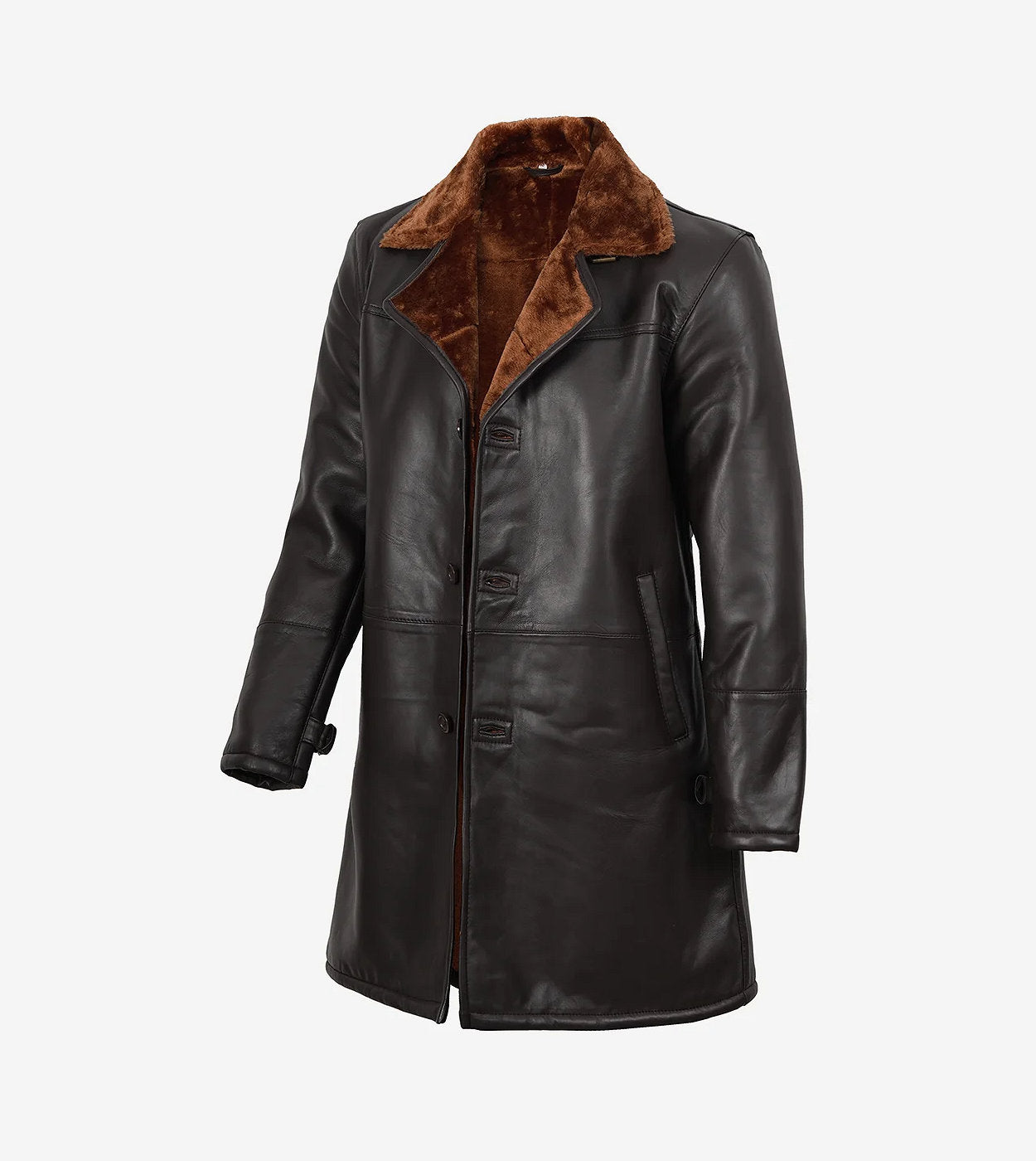 Mens Real Leather 3/4 Length Dark Brown Shearling Coat