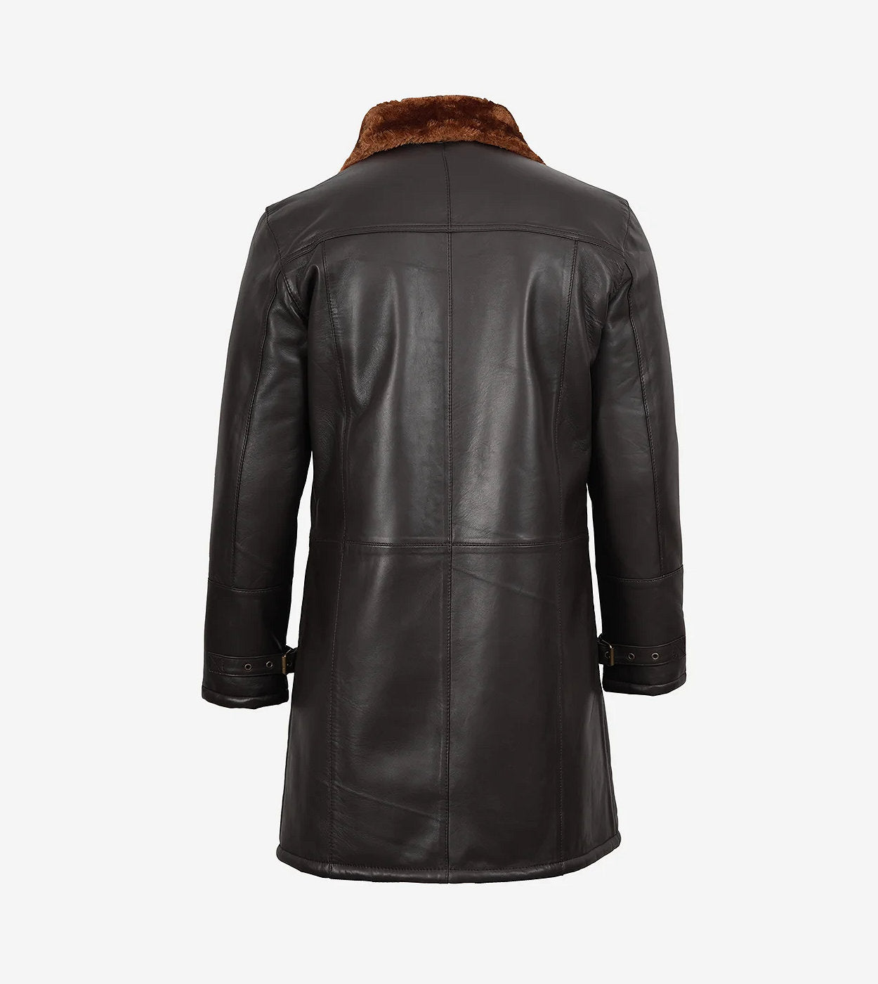 Mens Real Leather 3/4 Length Dark Brown Shearling Coat