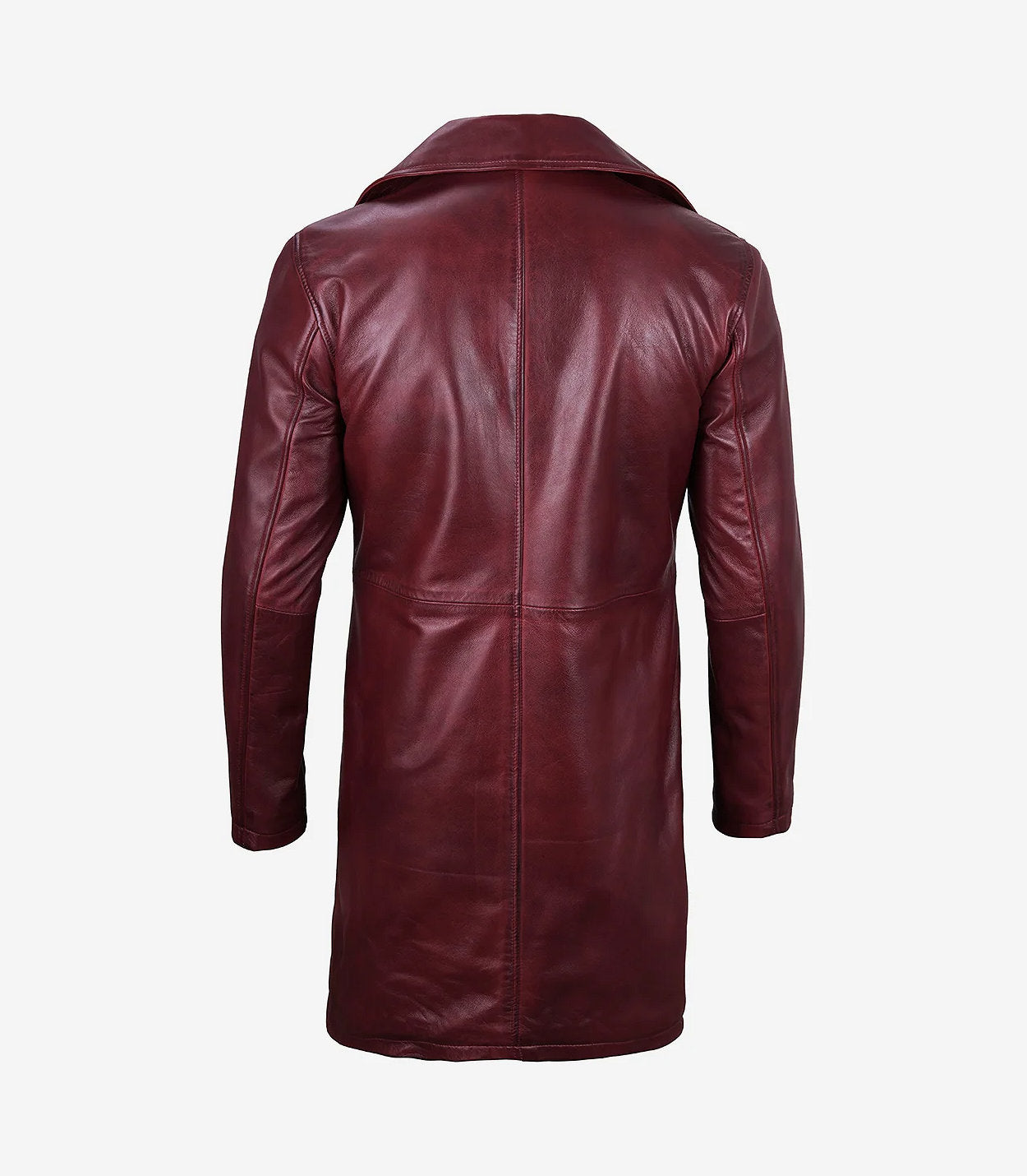 Mens Real Leather 3/4 Length Maroon Coat - Button Down