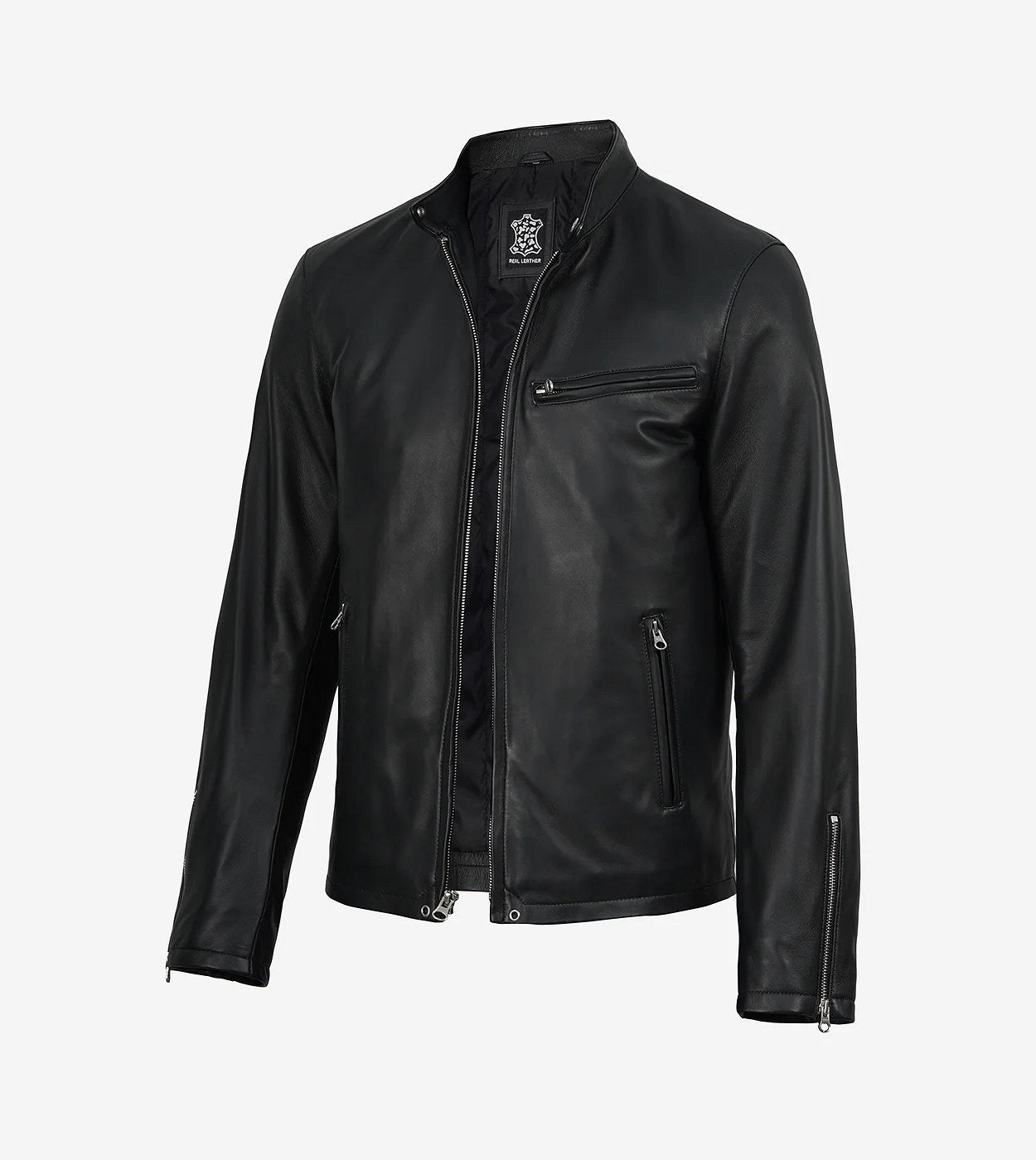 Mens Real Leather Black Biker Style Jacket