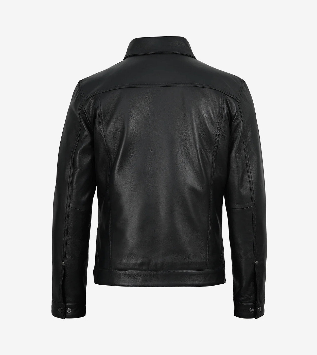 Mens Real Leather Black Trucker Jacket