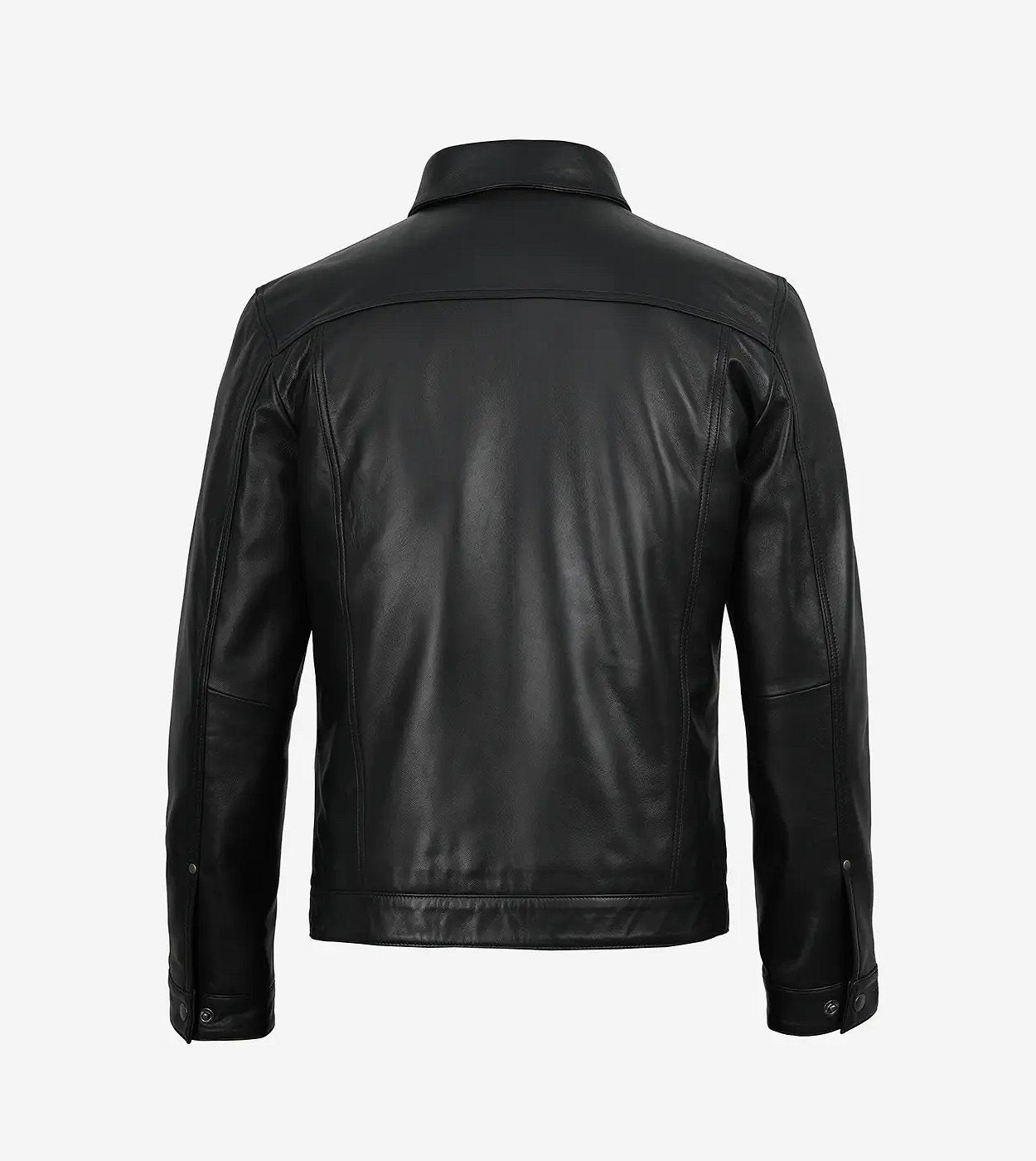 Mens Real Leather Black Utility Jacket - Trucker Style