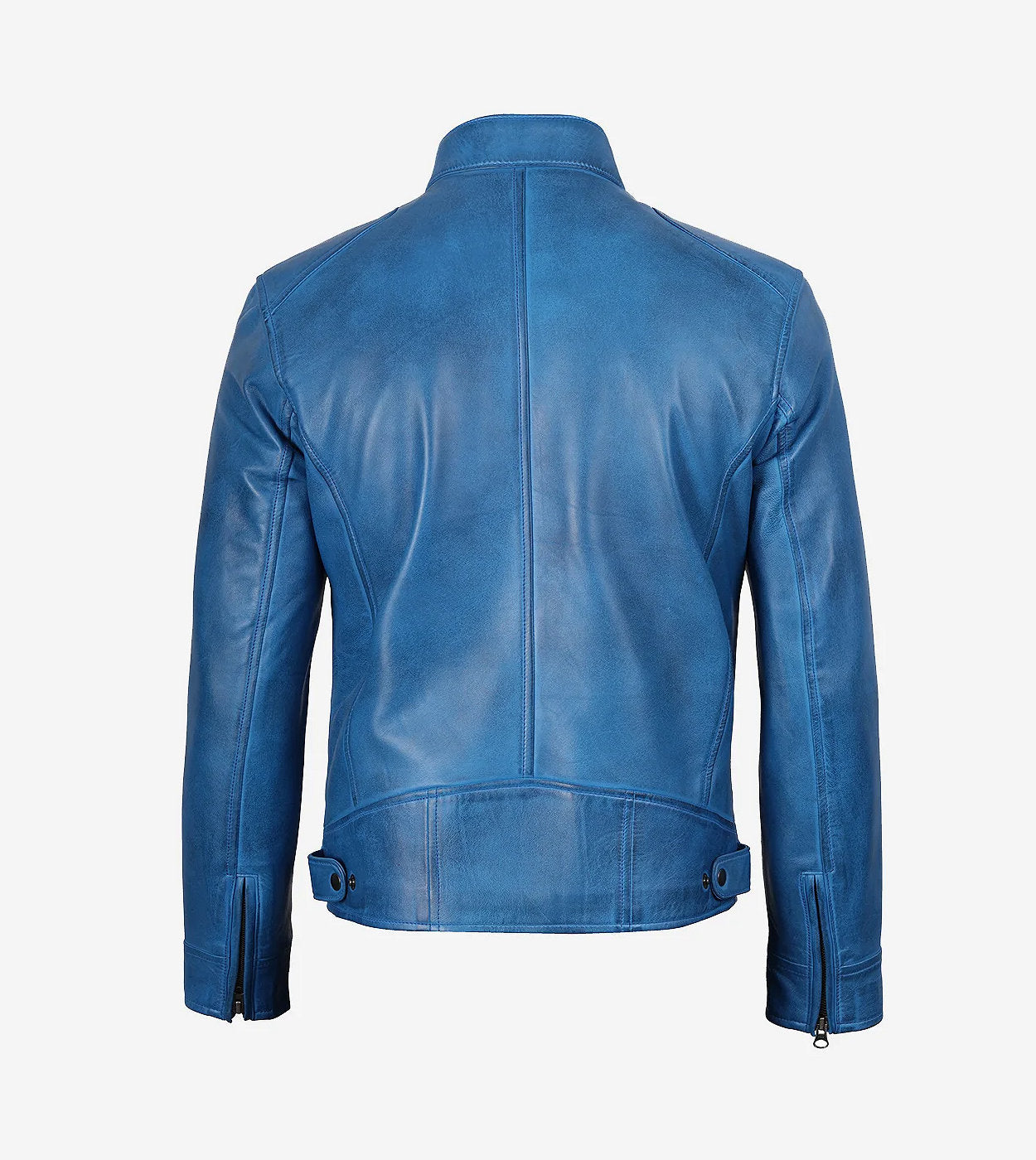 Mens Real Leather Distressed Blue Cafe Racer Jacket