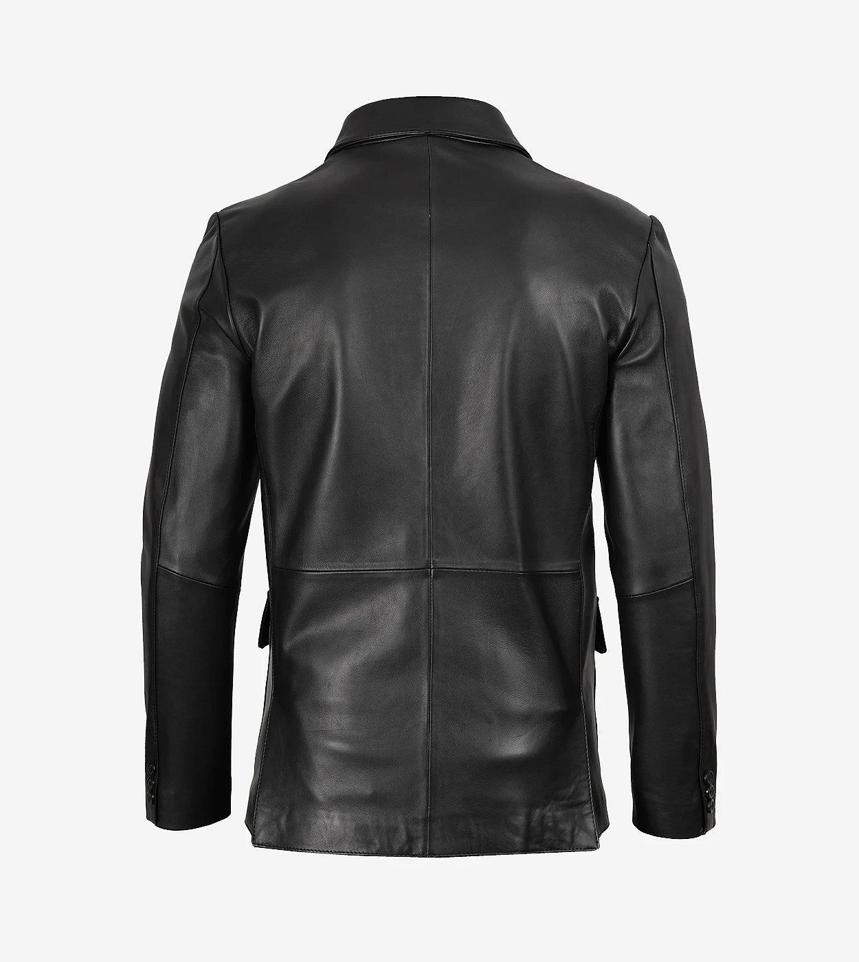 Mens Real Leather Three Button Black Blazer