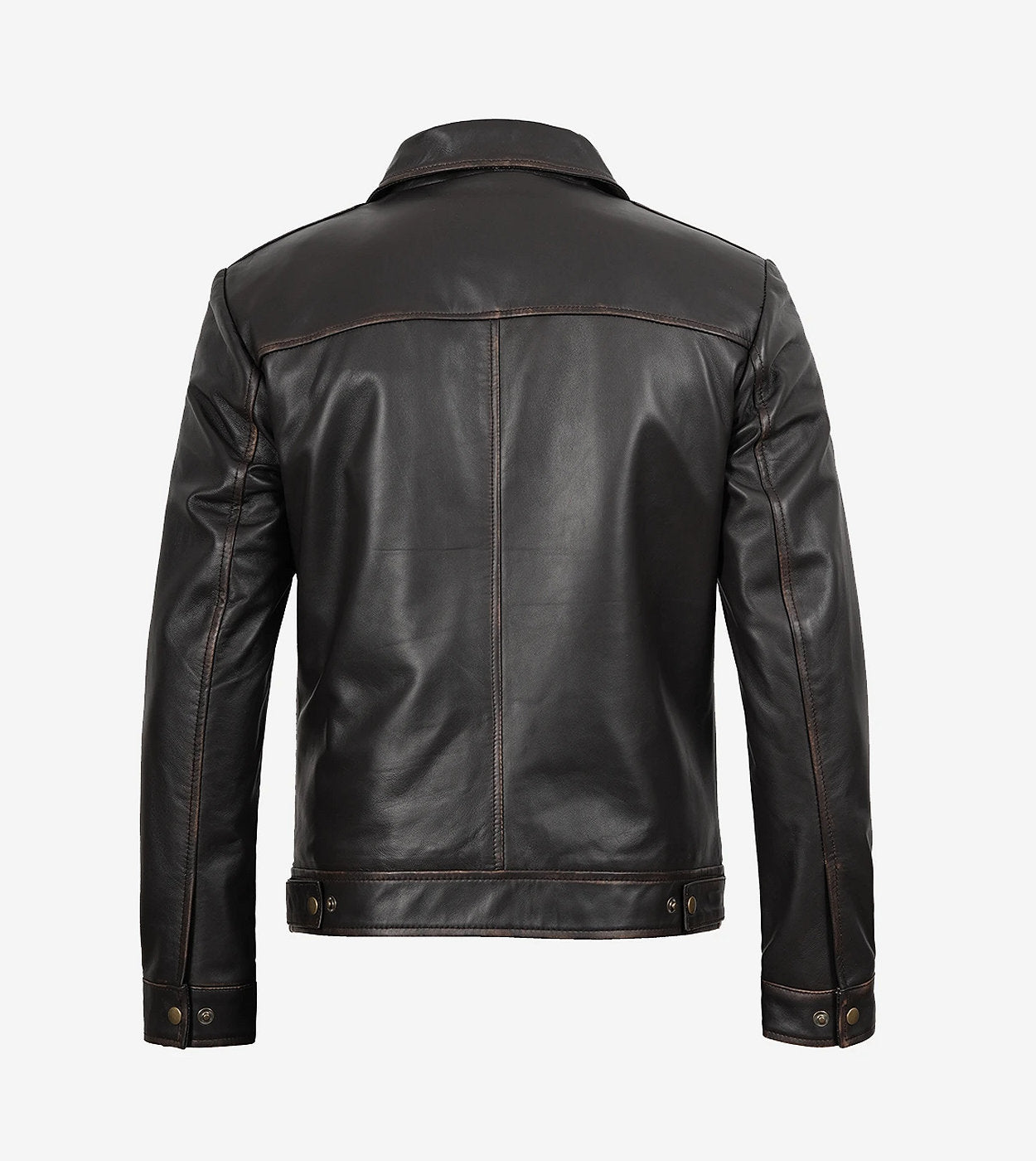 Mens Shirt Collar Classic Distressed Brown Leather Jacket