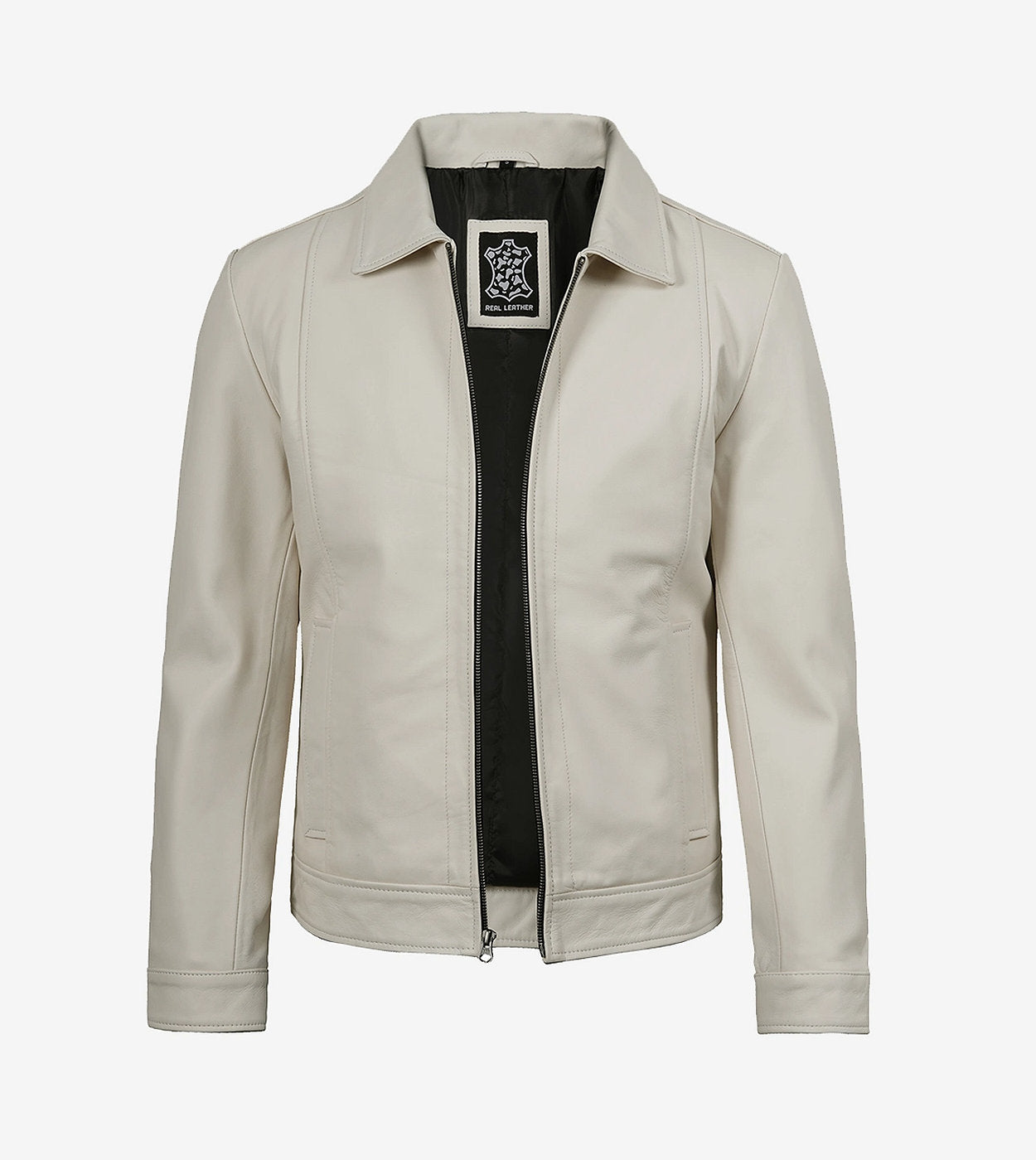 Mens Shirt Collar Off White Harrington Leather Jacket