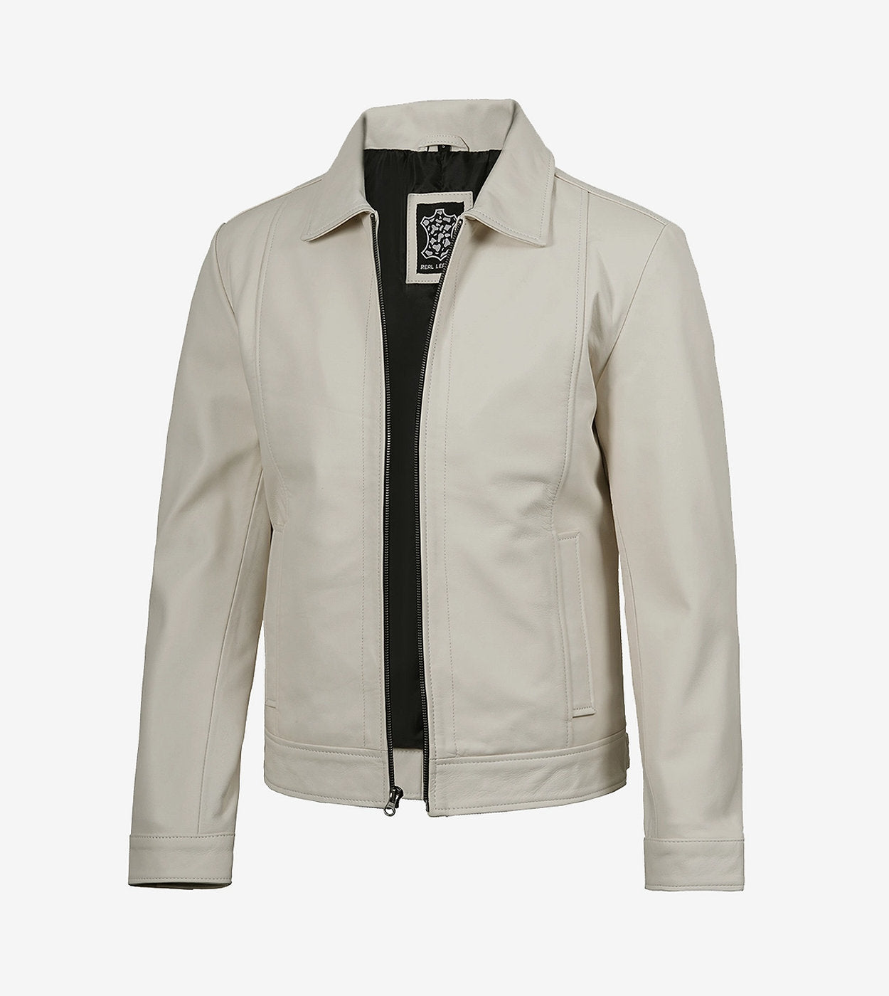 Mens Shirt Collar Off White Harrington Leather Jacket