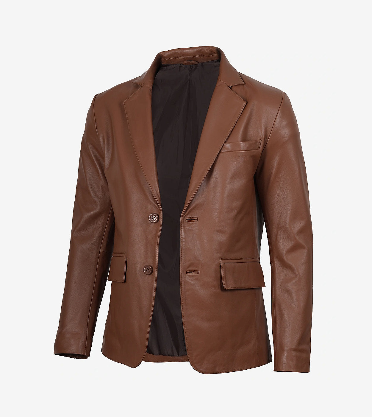 Mens Tall Two Buttons Cognac Leather Blazer