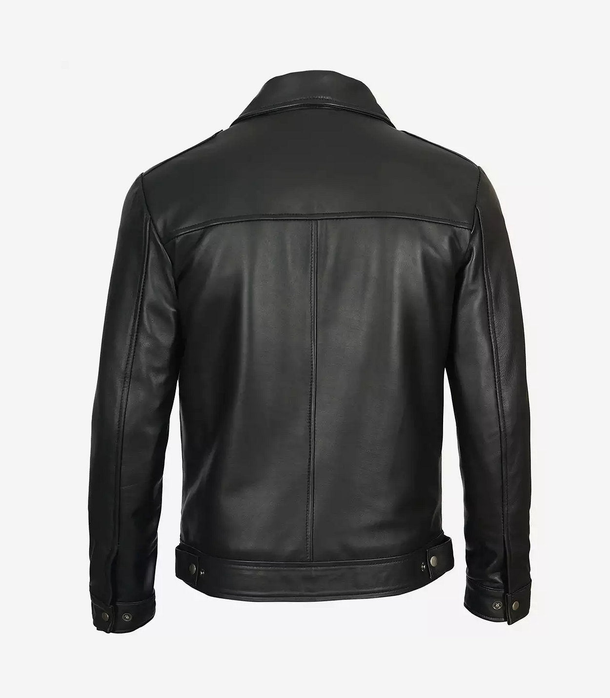 Mens Tall Vintage Shirt Collar Black Leather Jacket