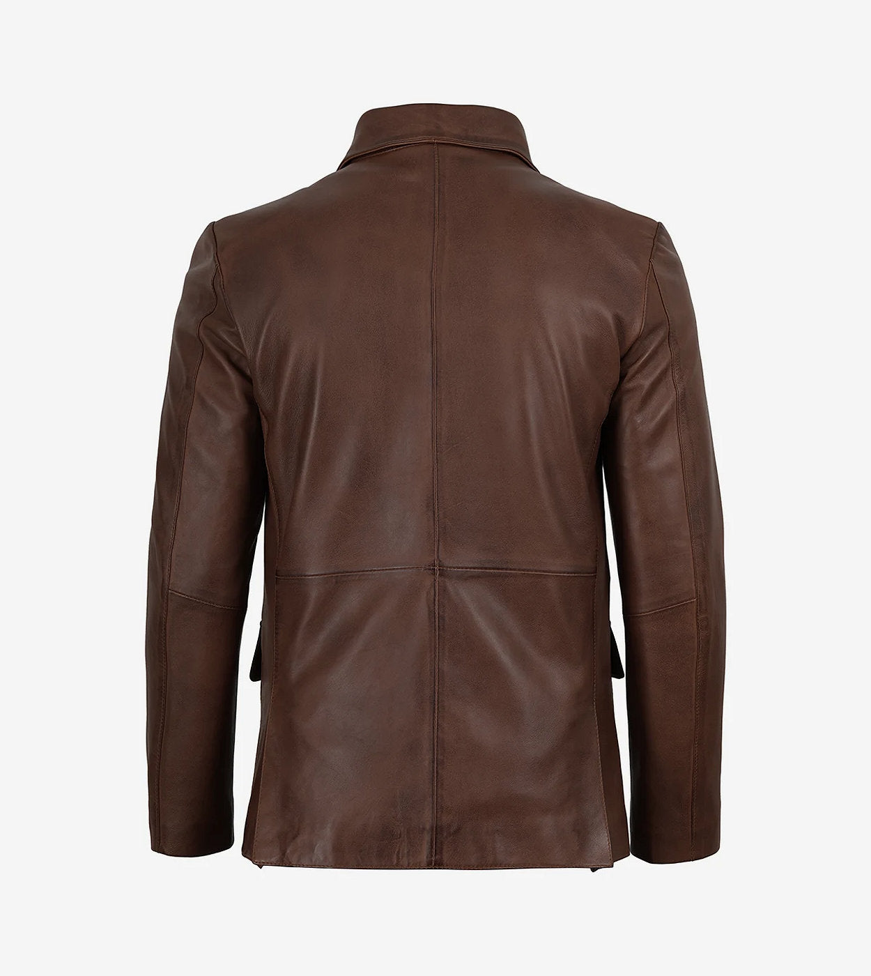 Mens Three Button Cognac Waxed Leather Blazer - Notch Lapel